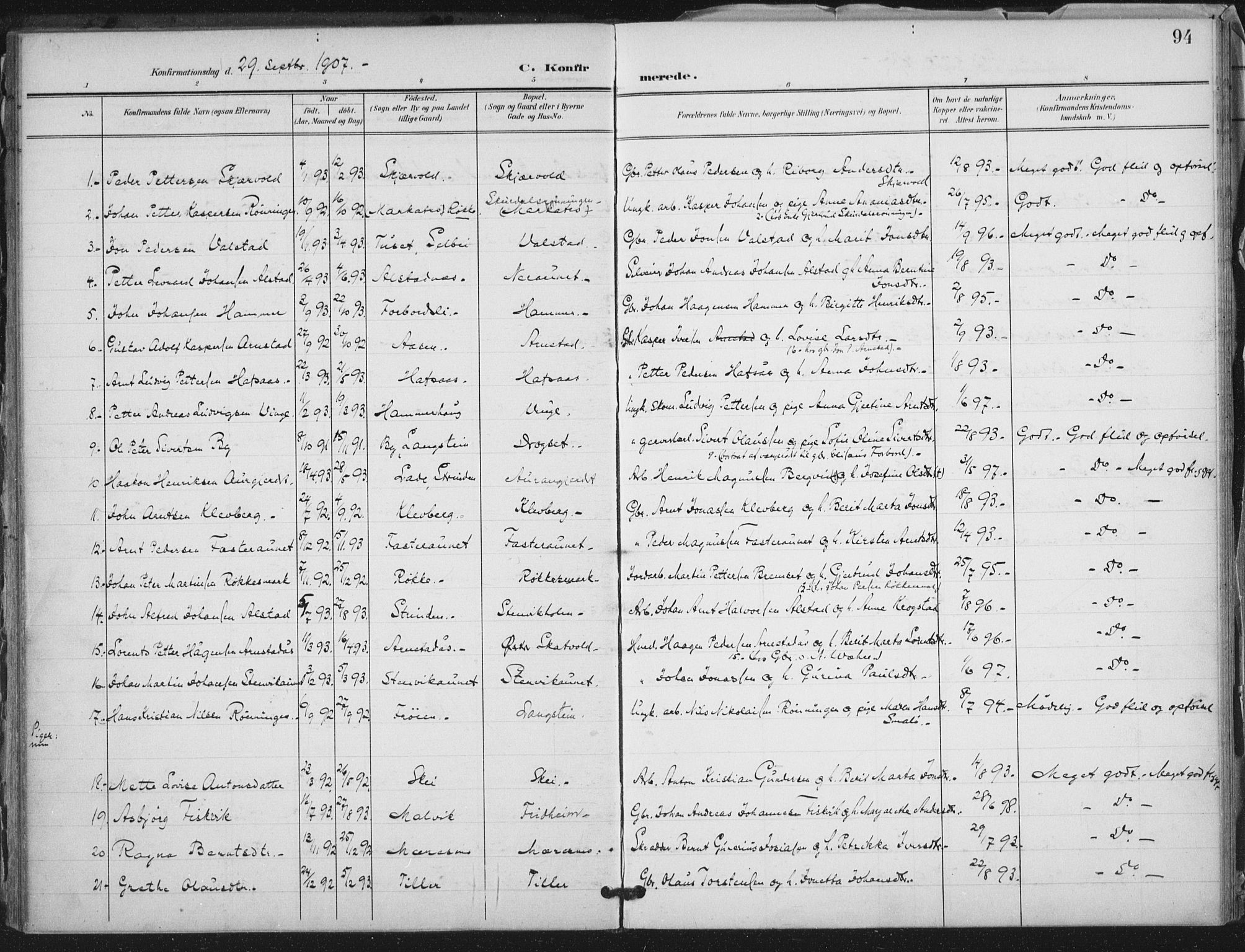 Ministerialprotokoller, klokkerbøker og fødselsregistre - Nord-Trøndelag, AV/SAT-A-1458/712/L0101: Parish register (official) no. 712A02, 1901-1916, p. 94