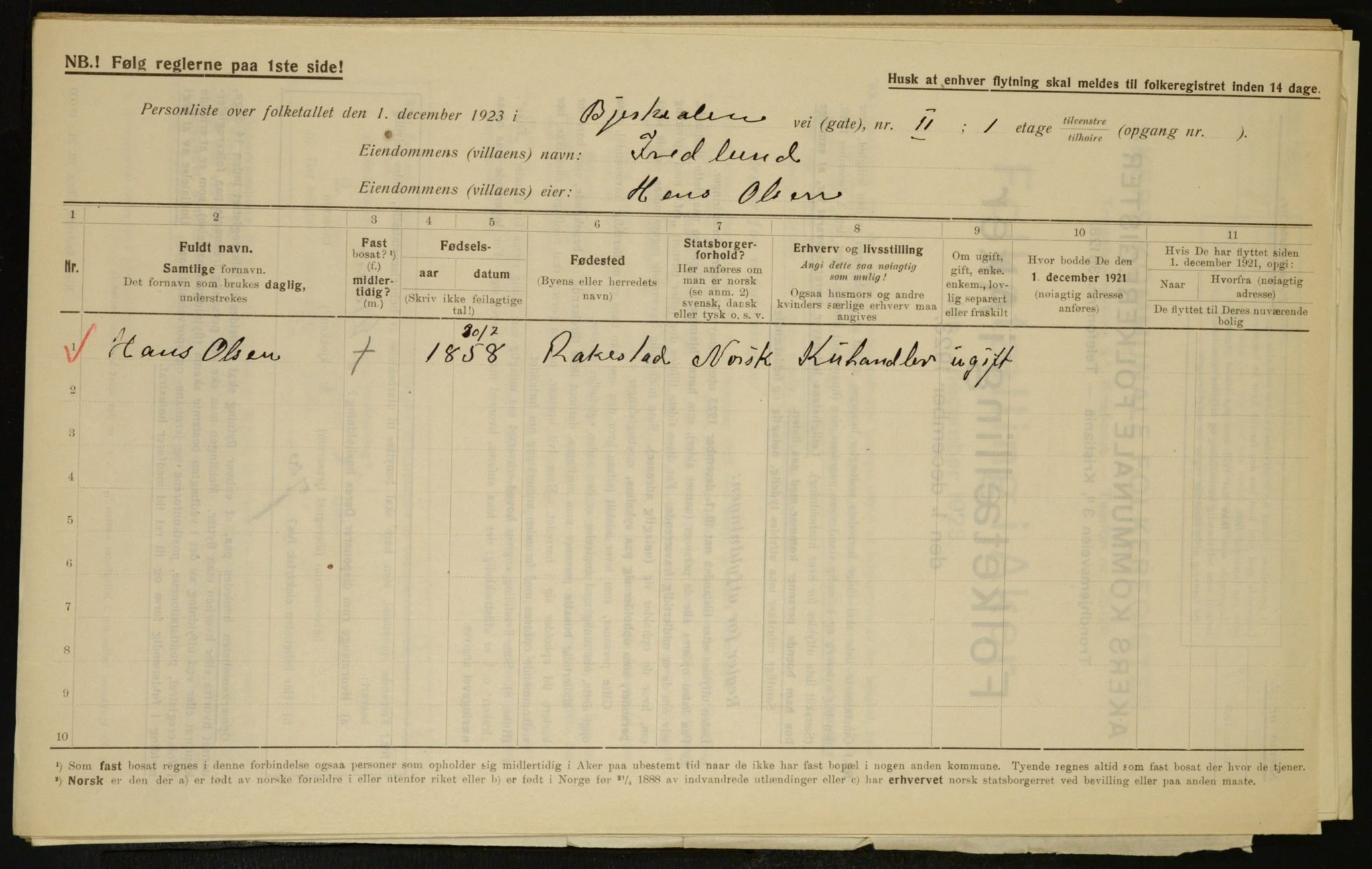 , Municipal Census 1923 for Aker, 1923, p. 7795