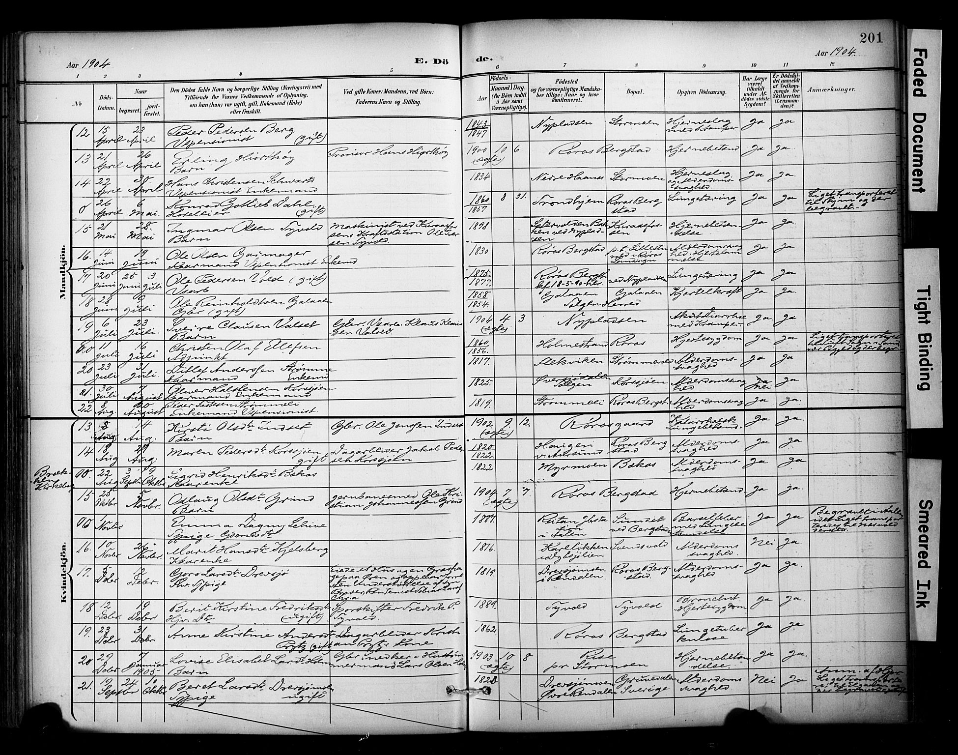 Ministerialprotokoller, klokkerbøker og fødselsregistre - Sør-Trøndelag, SAT/A-1456/681/L0936: Parish register (official) no. 681A14, 1899-1908, p. 201
