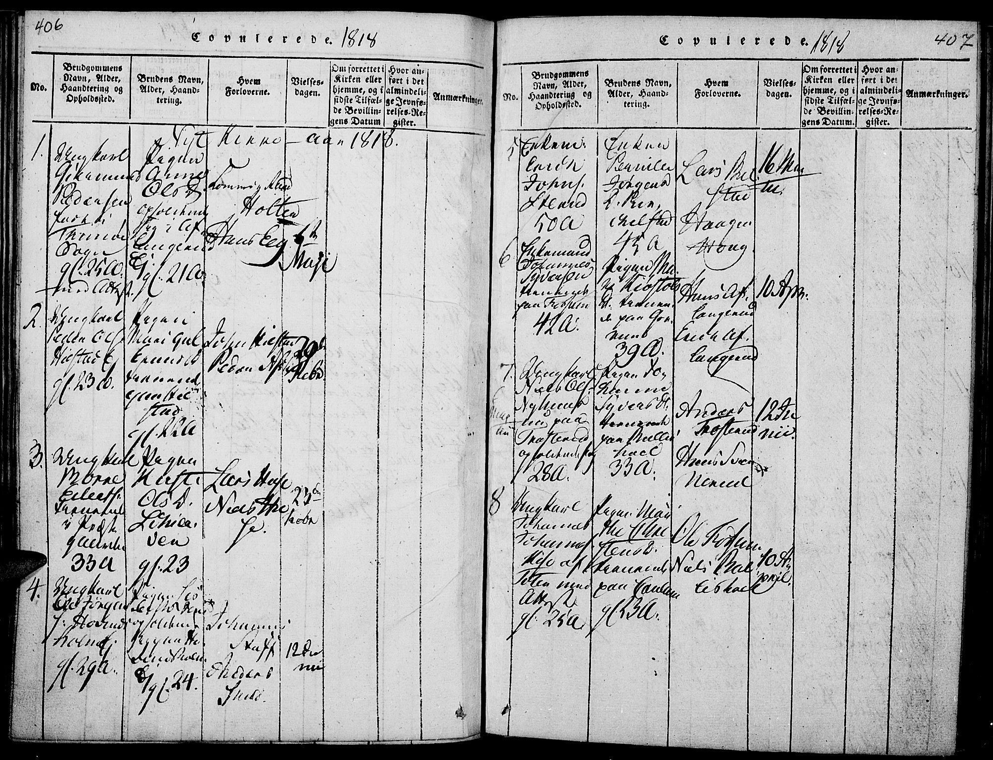 Nes prestekontor, Hedmark, SAH/PREST-020/K/Ka/L0002: Parish register (official) no. 2, 1813-1827, p. 406-407