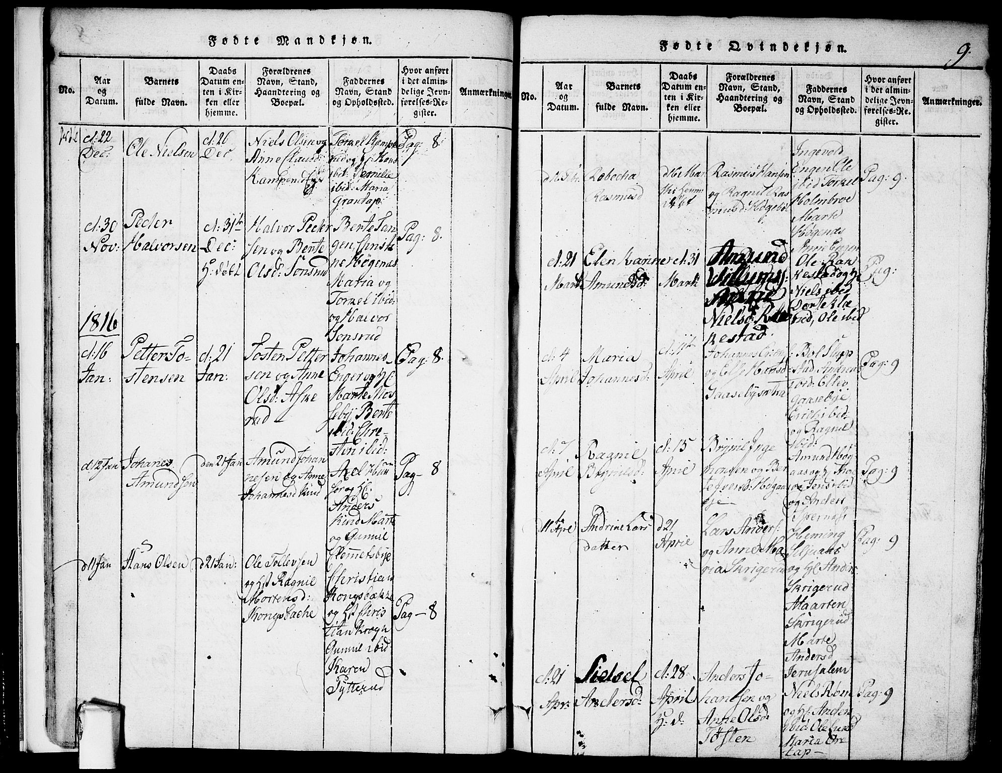 Rødenes prestekontor Kirkebøker, AV/SAO-A-2005/F/Fa/L0004: Parish register (official) no. I 4, 1814-1838, p. 9