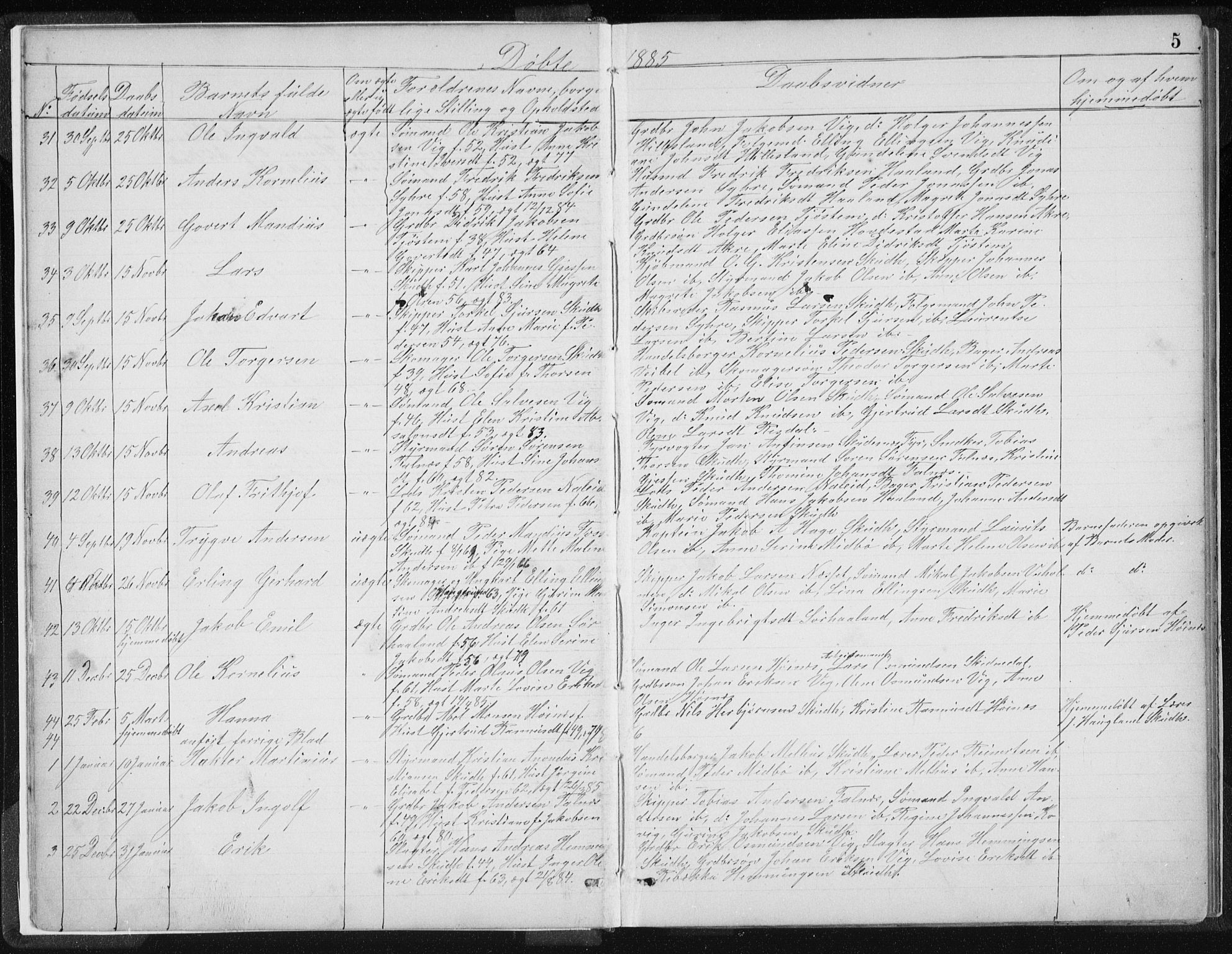 Skudenes sokneprestkontor, SAST/A -101849/H/Ha/Hab/L0007: Parish register (copy) no. B 7, 1885-1899, p. 5