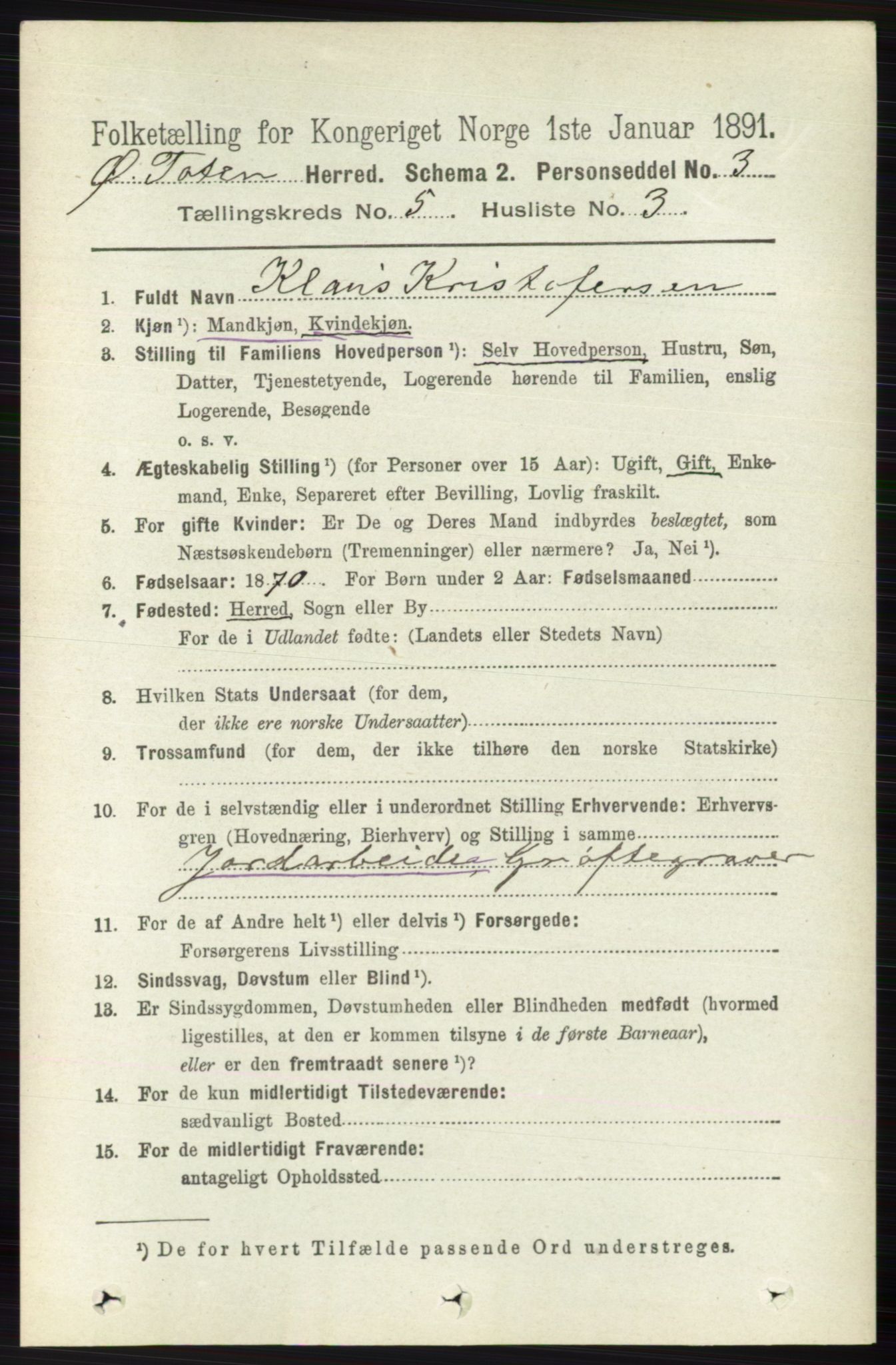 RA, 1891 census for 0528 Østre Toten, 1891, p. 3190