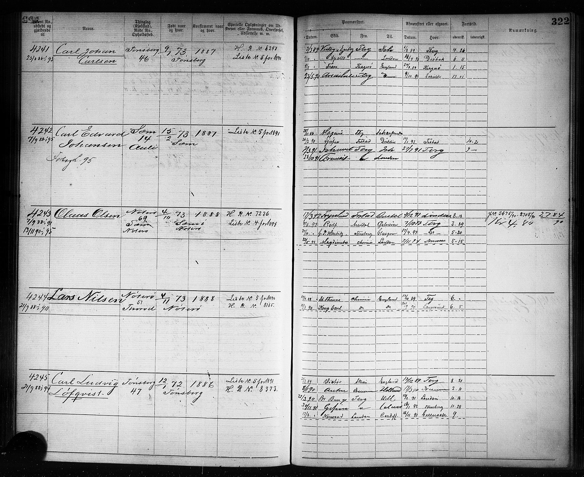 Tønsberg innrulleringskontor, AV/SAKO-A-786/F/Fb/L0007: Annotasjonsrulle Patent nr. 2636-5150, 1881-1892, p. 323