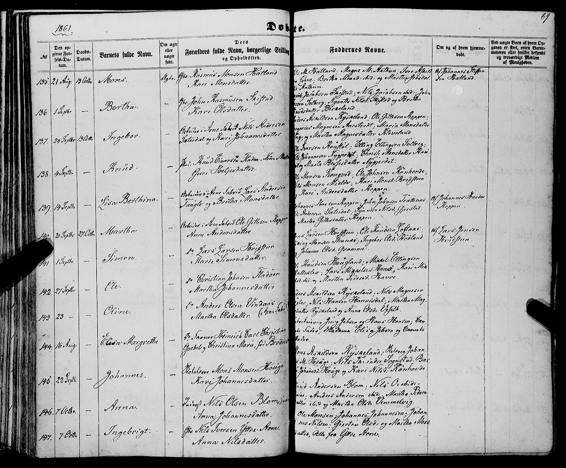 Haus sokneprestembete, AV/SAB-A-75601/H/Haa: Parish register (official) no. A 17, 1858-1870, p. 69