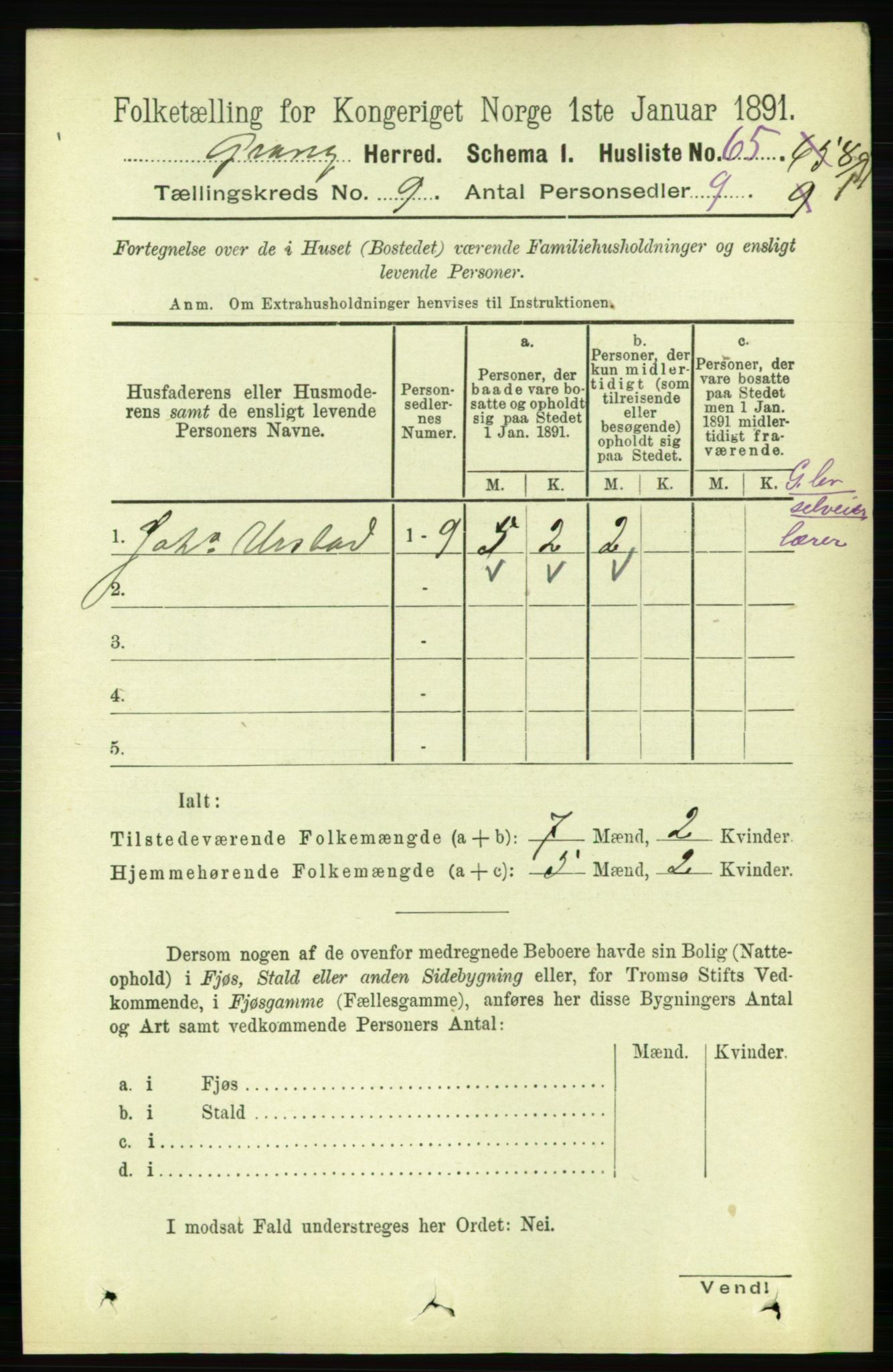 RA, 1891 census for 1742 Grong, 1891, p. 3133