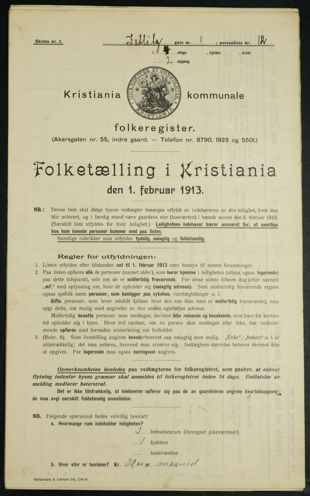 OBA, Municipal Census 1913 for Kristiania, 1913, p. 128510