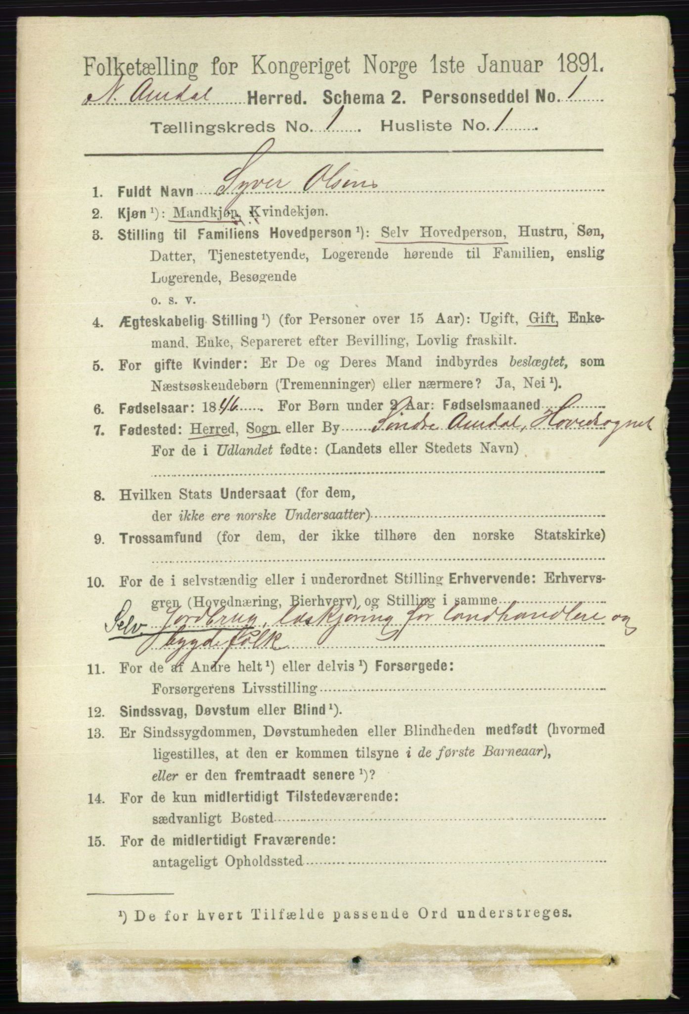 RA, 1891 census for 0542 Nord-Aurdal, 1891, p. 120