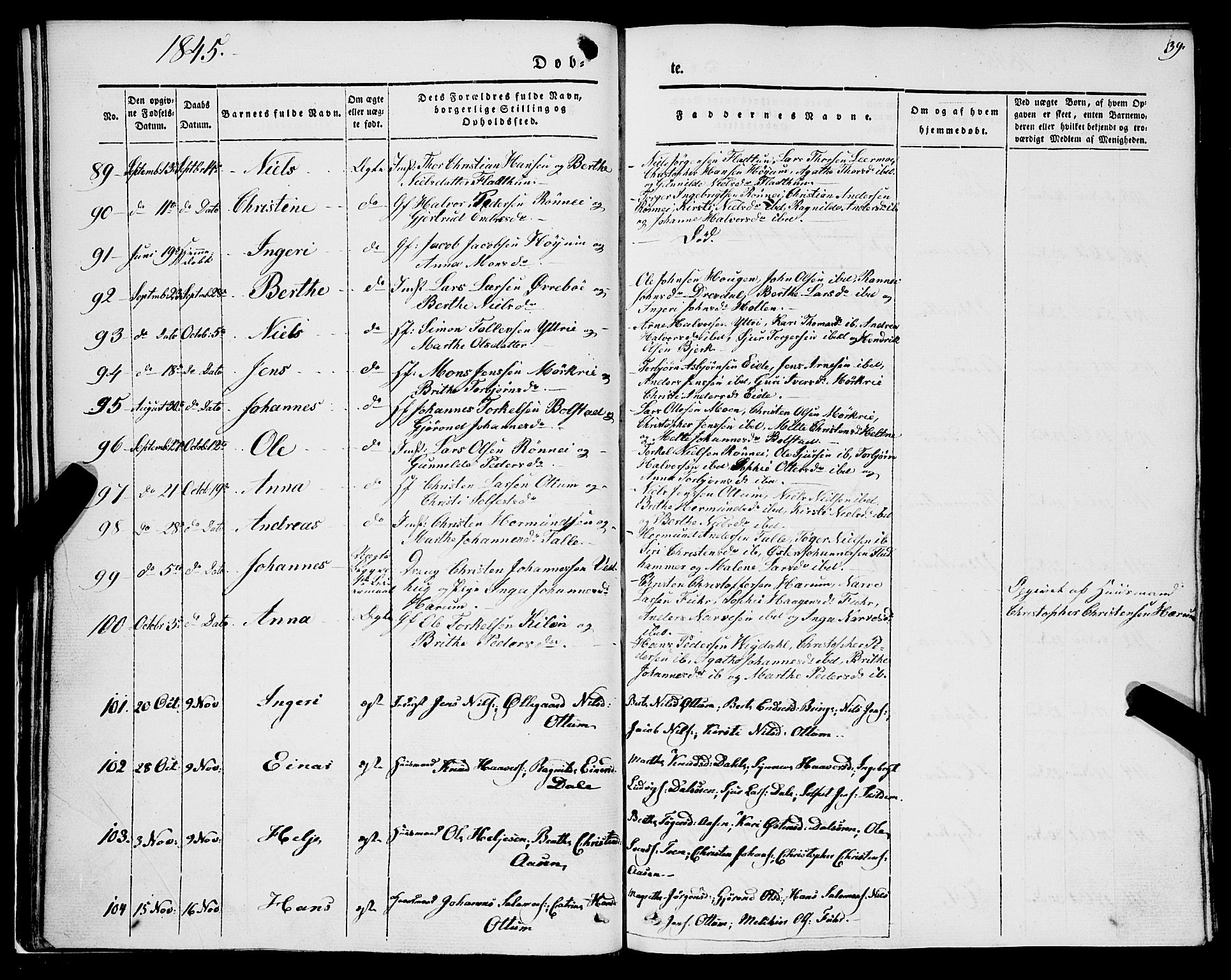 Luster sokneprestembete, SAB/A-81101/H/Haa/Haaa/L0006: Parish register (official) no. A 6, 1840-1848, p. 39
