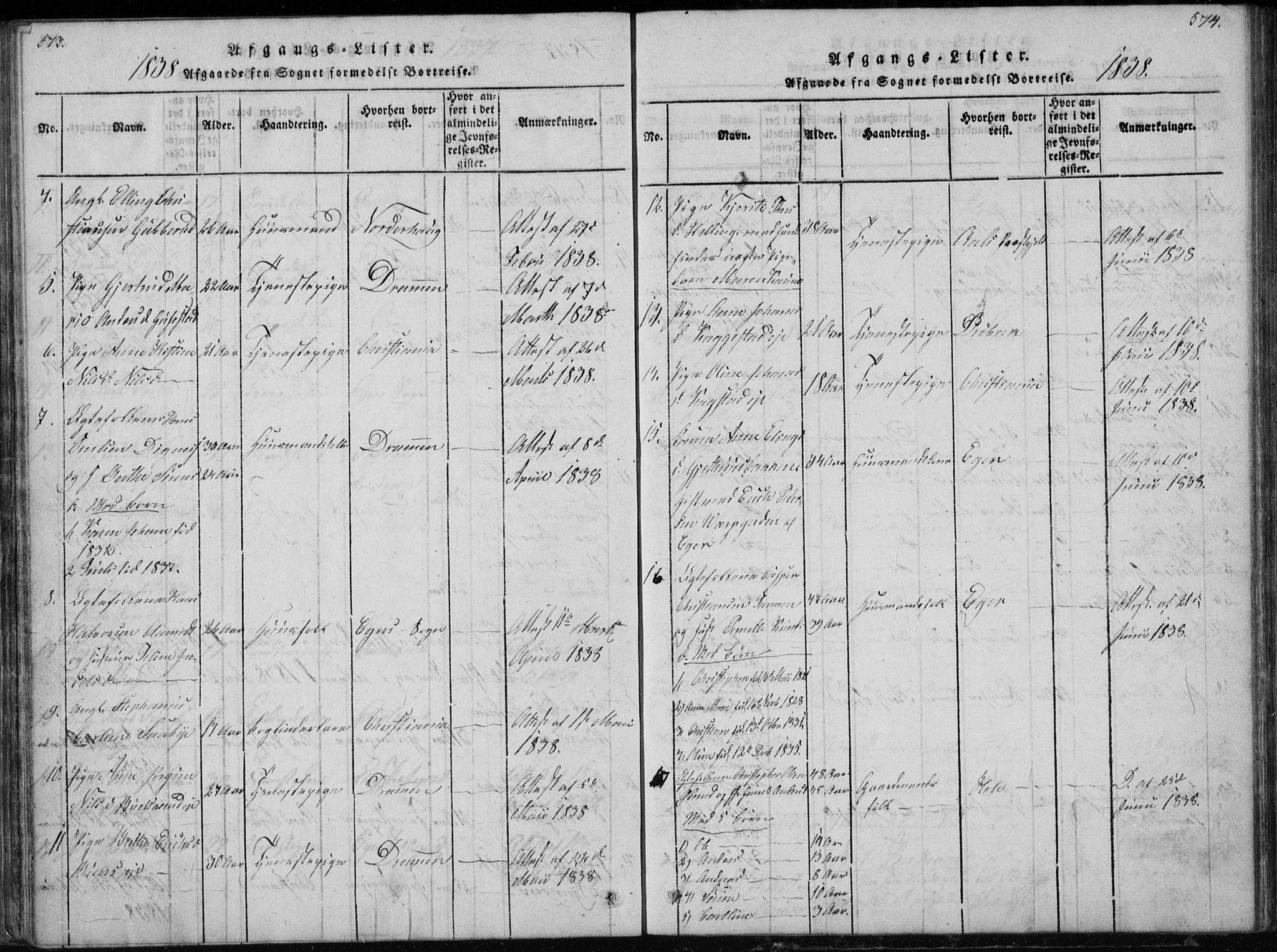 Modum kirkebøker, SAKO/A-234/G/Ga/L0002: Parish register (copy) no. I 2, 1824-1832, p. 573-574