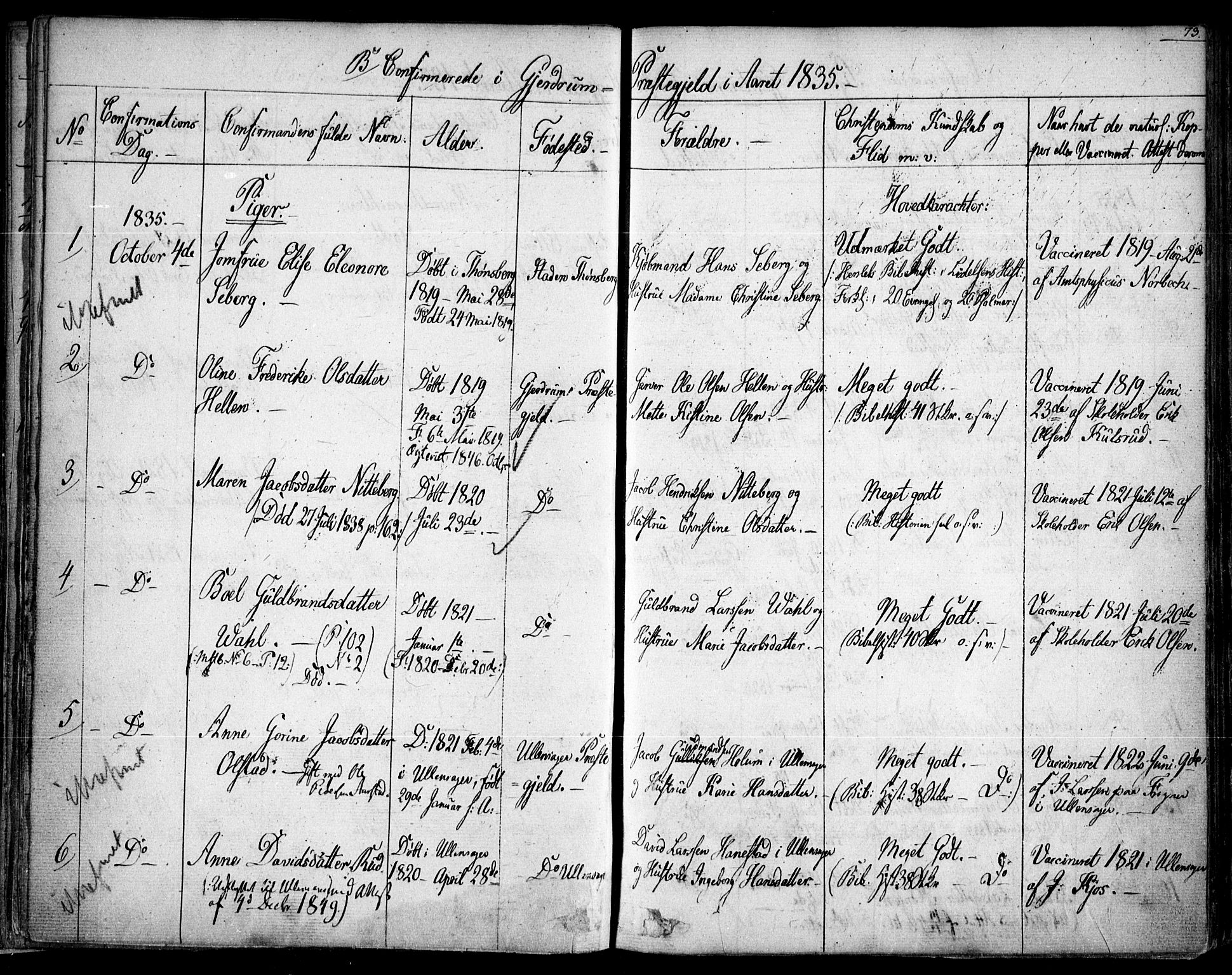 Gjerdrum prestekontor Kirkebøker, AV/SAO-A-10412b/F/Fa/L0005: Parish register (official) no. I 5, 1835-1845, p. 73