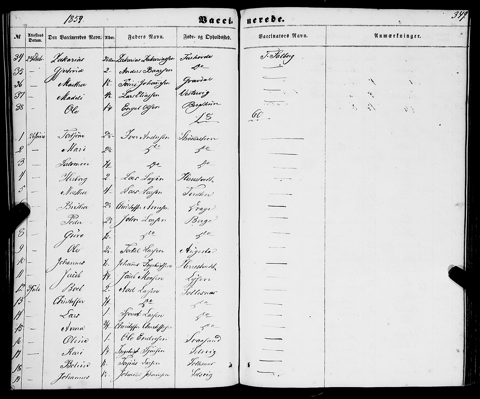 Strandebarm sokneprestembete, AV/SAB-A-78401/H/Haa: Parish register (official) no. A 8, 1858-1872, p. 349