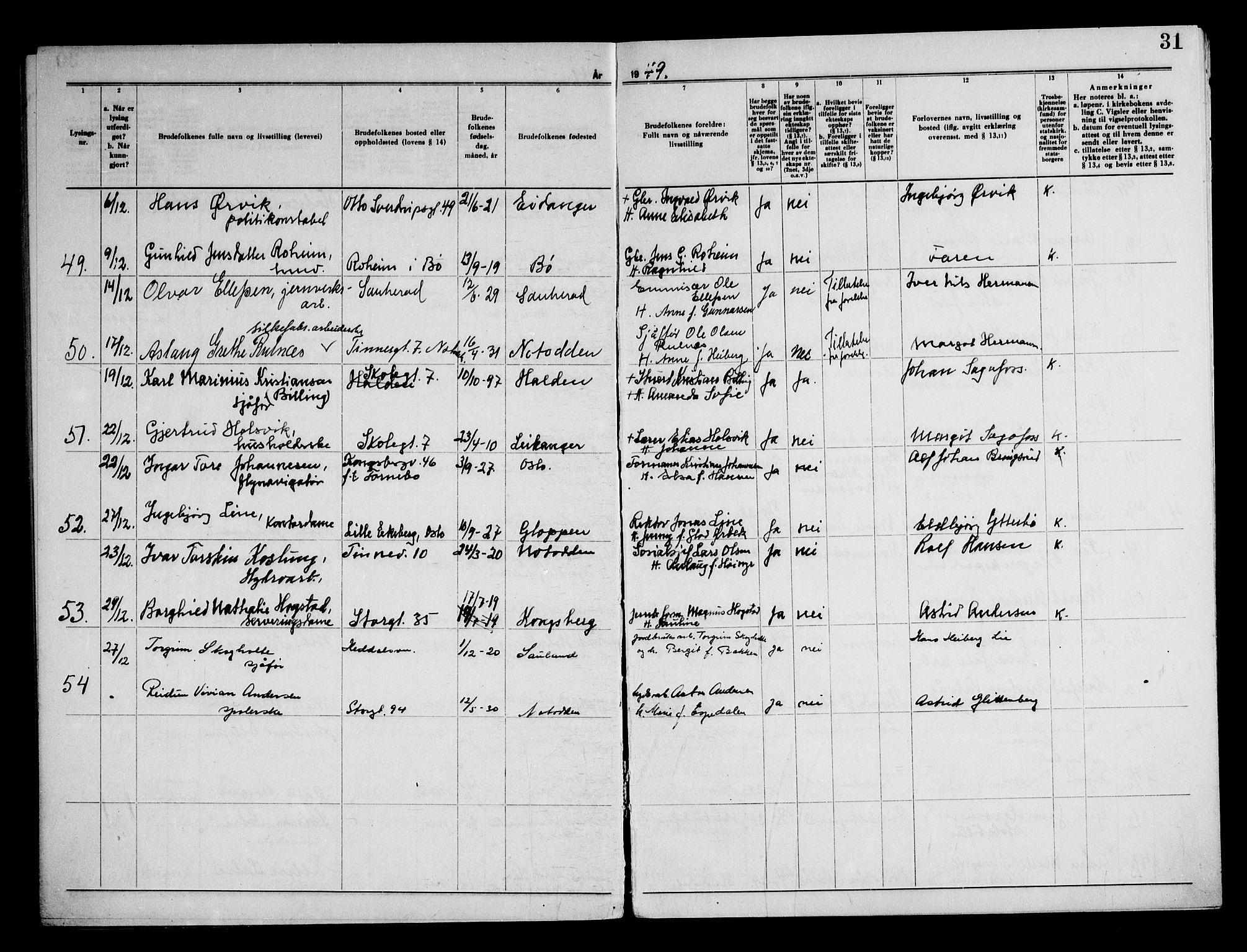 Notodden kirkebøker, AV/SAKO-A-290/H/Ha/L0002: Banns register no. 2, 1946-1958, p. 31