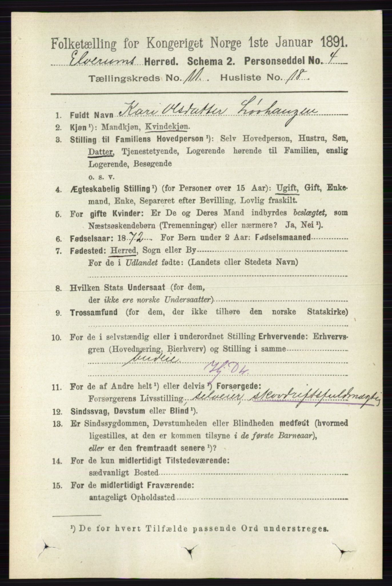 RA, 1891 census for 0427 Elverum, 1891, p. 9144