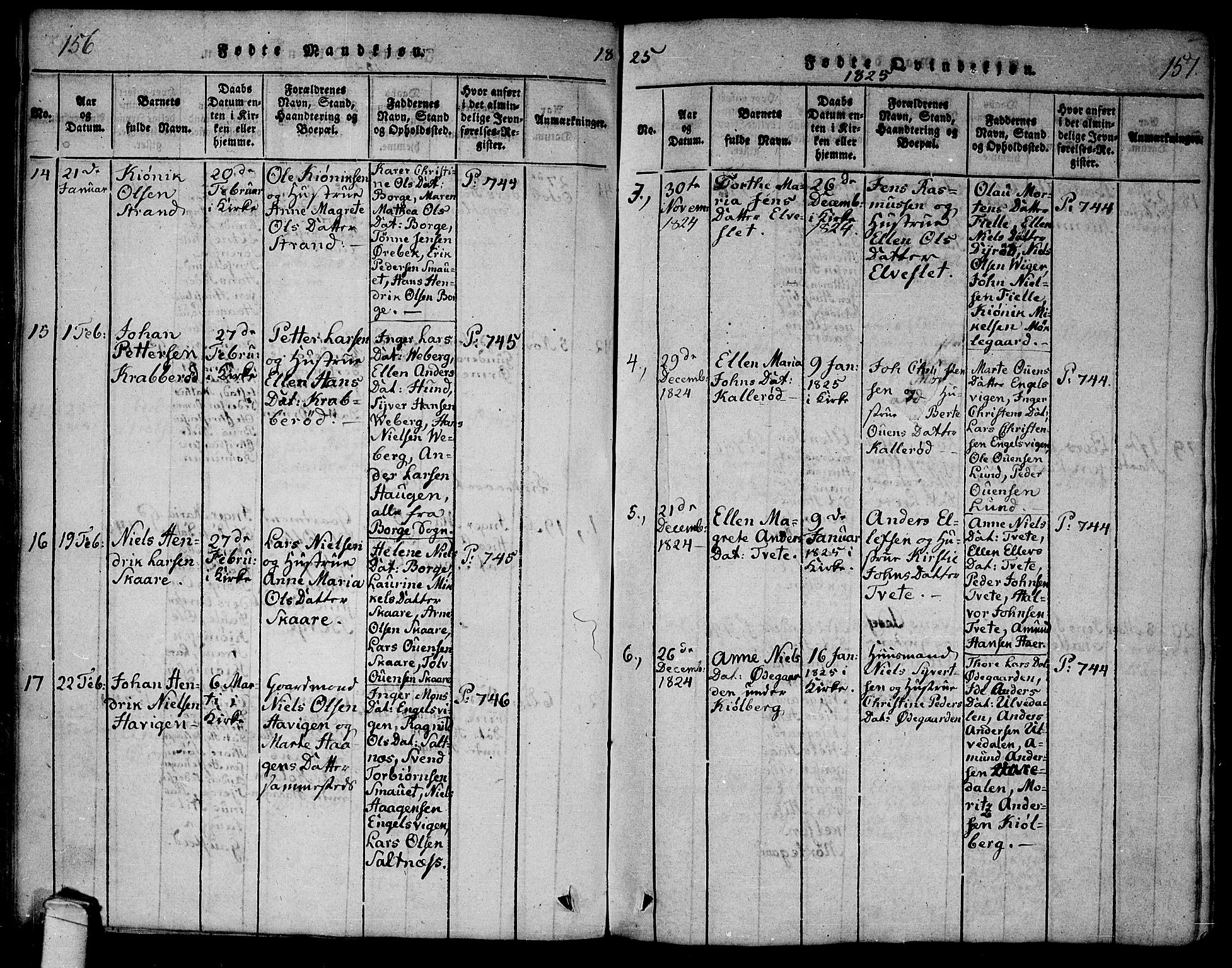 Onsøy prestekontor Kirkebøker, SAO/A-10914/F/Fa/L0002: Parish register (official) no. I 2, 1814-1840, p. 156-157