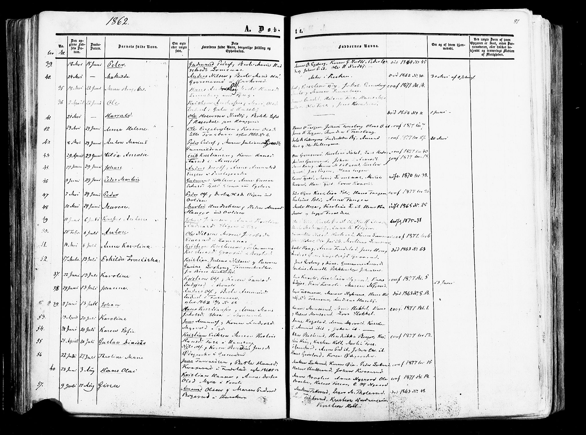 Aurskog prestekontor Kirkebøker, SAO/A-10304a/F/Fa/L0007: Parish register (official) no. I 7, 1854-1877, p. 81