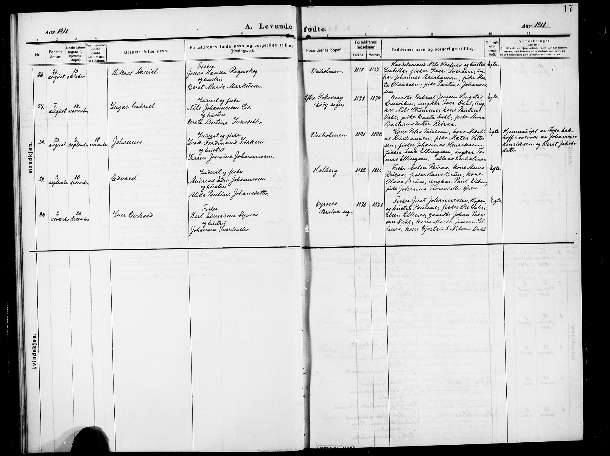 Ministerialprotokoller, klokkerbøker og fødselsregistre - Møre og Romsdal, SAT/A-1454/583/L0956: Parish register (copy) no. 583C01, 1909-1925, p. 17