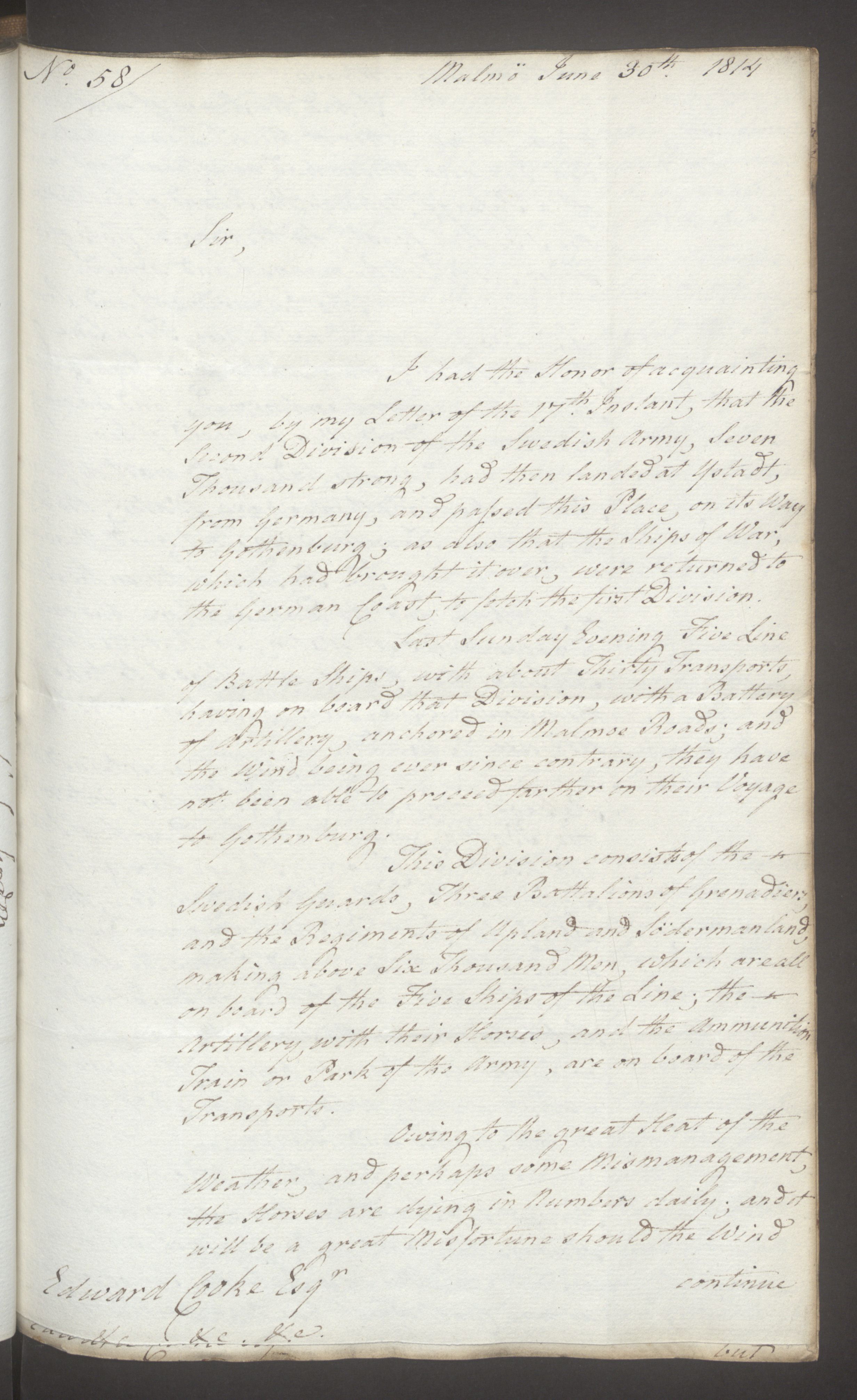 Foreign Office*, UKA/-/FO 38/16: Sir C. Gordon. Reports from Malmö, Jonkoping, and Helsingborg, 1814, p. 67