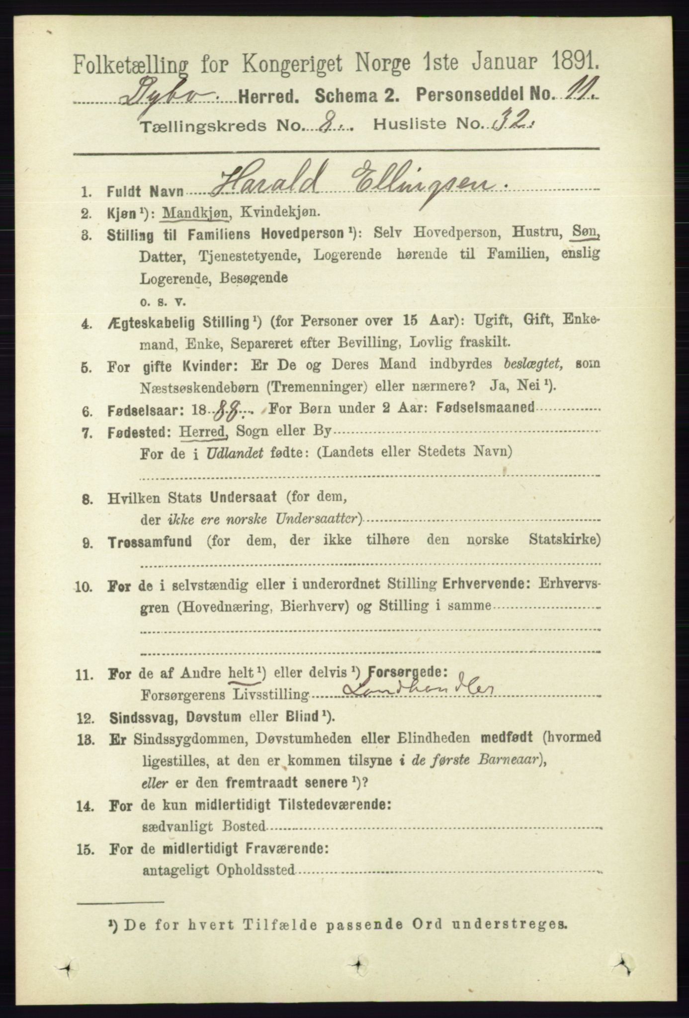 RA, 1891 census for 0915 Dypvåg, 1891, p. 2913