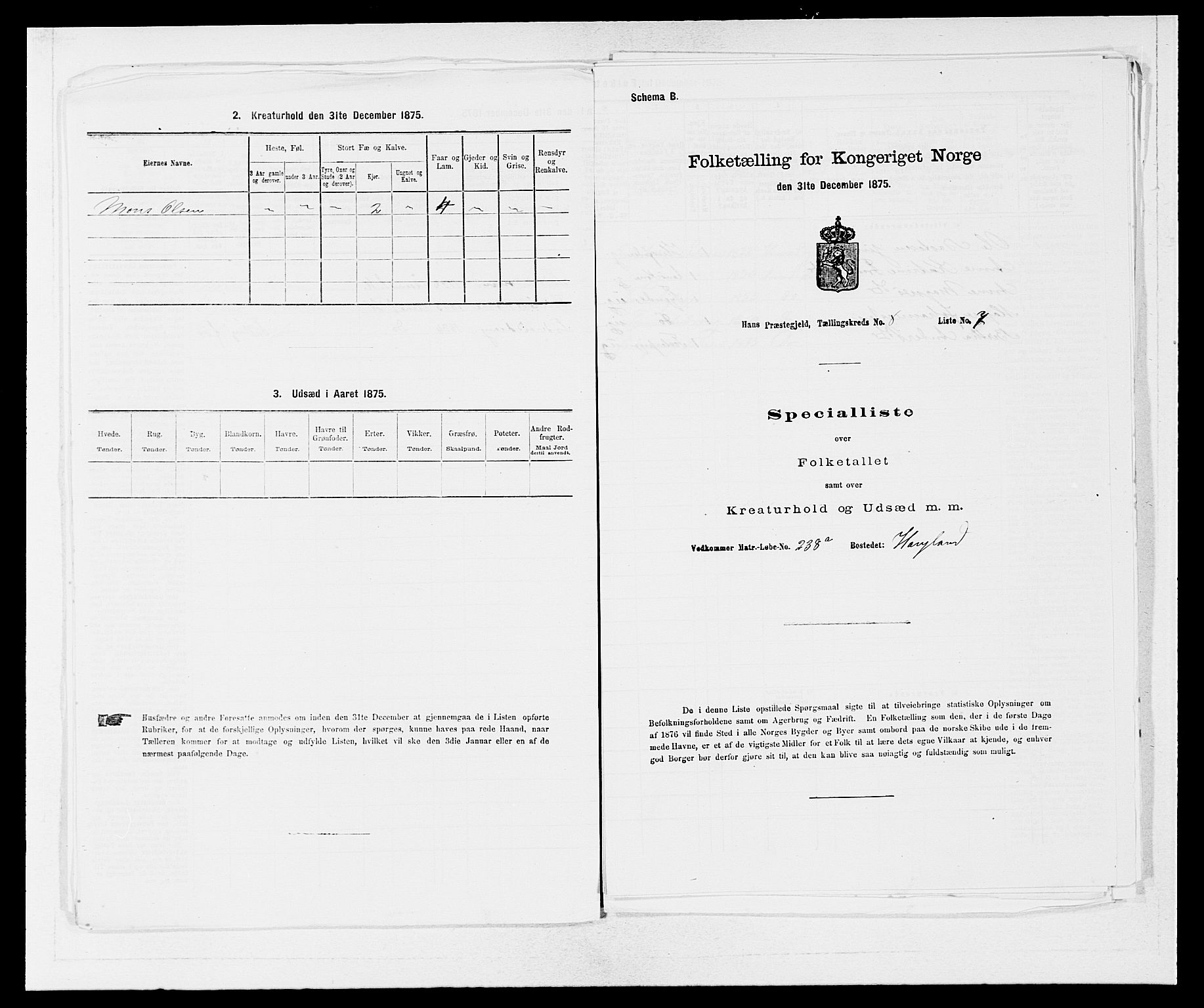 SAB, 1875 census for 1250P Haus, 1875, p. 876