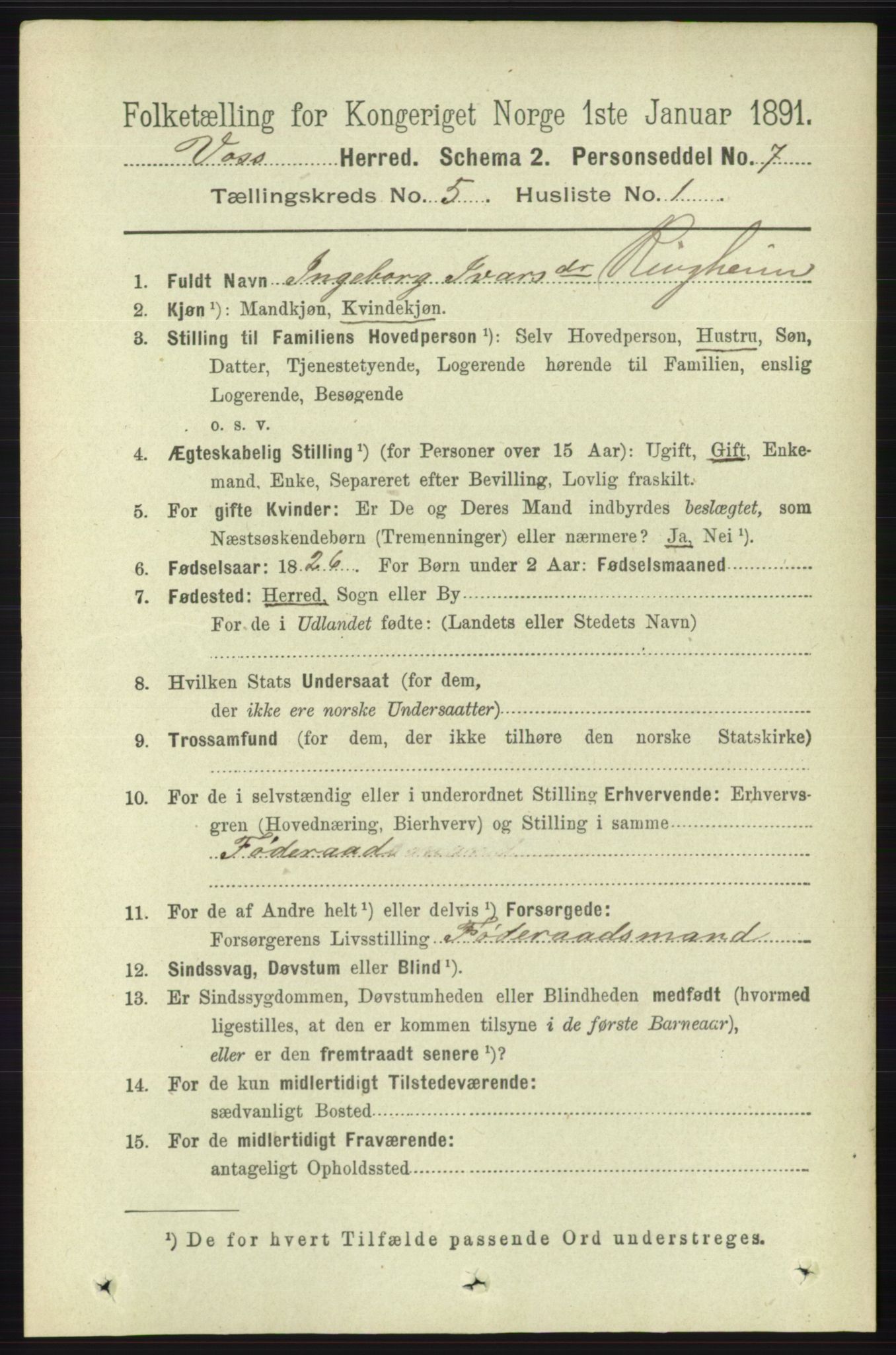 RA, 1891 census for 1235 Voss, 1891, p. 2708