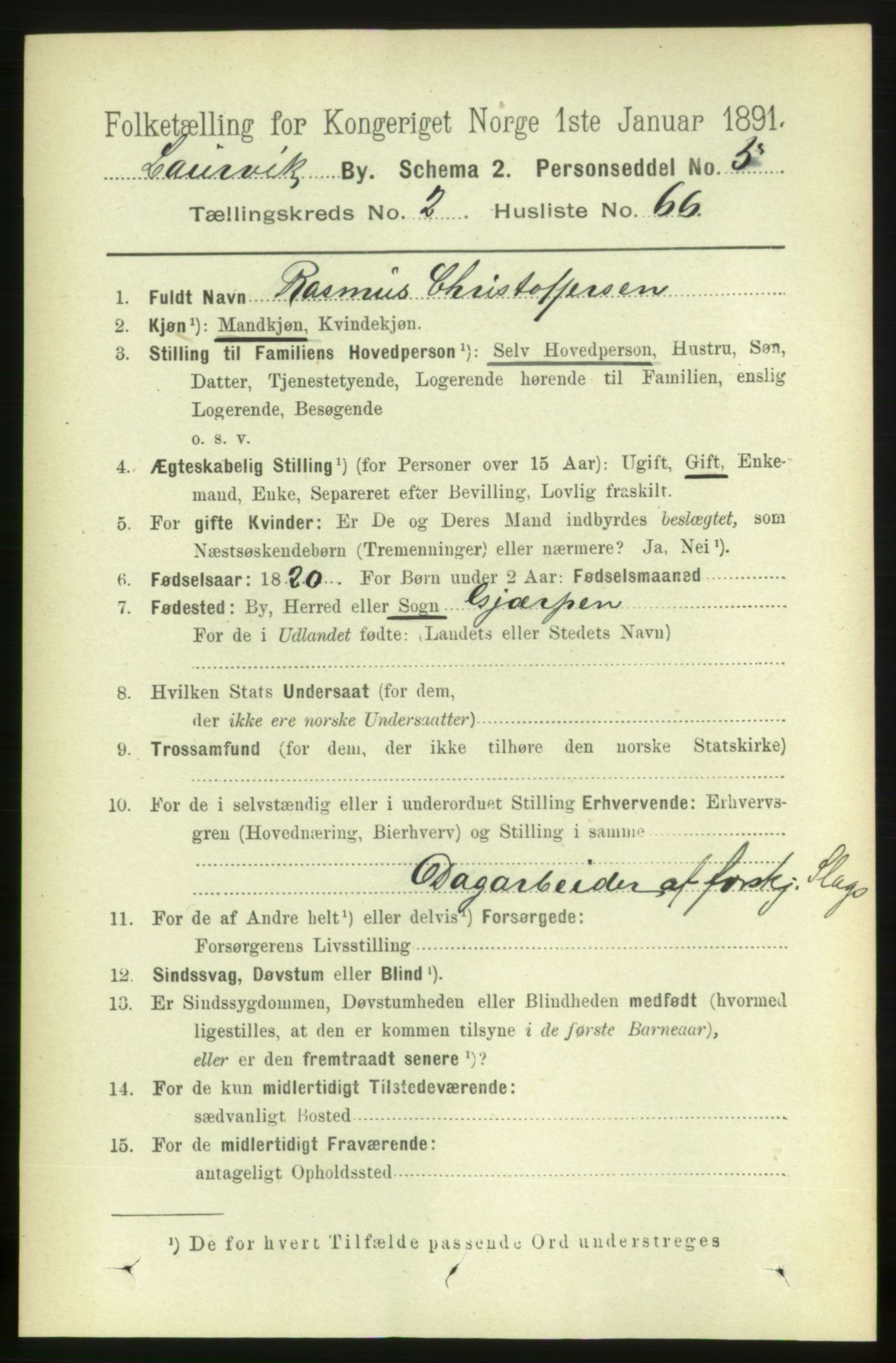 RA, 1891 census for 0707 Larvik, 1891, p. 4056