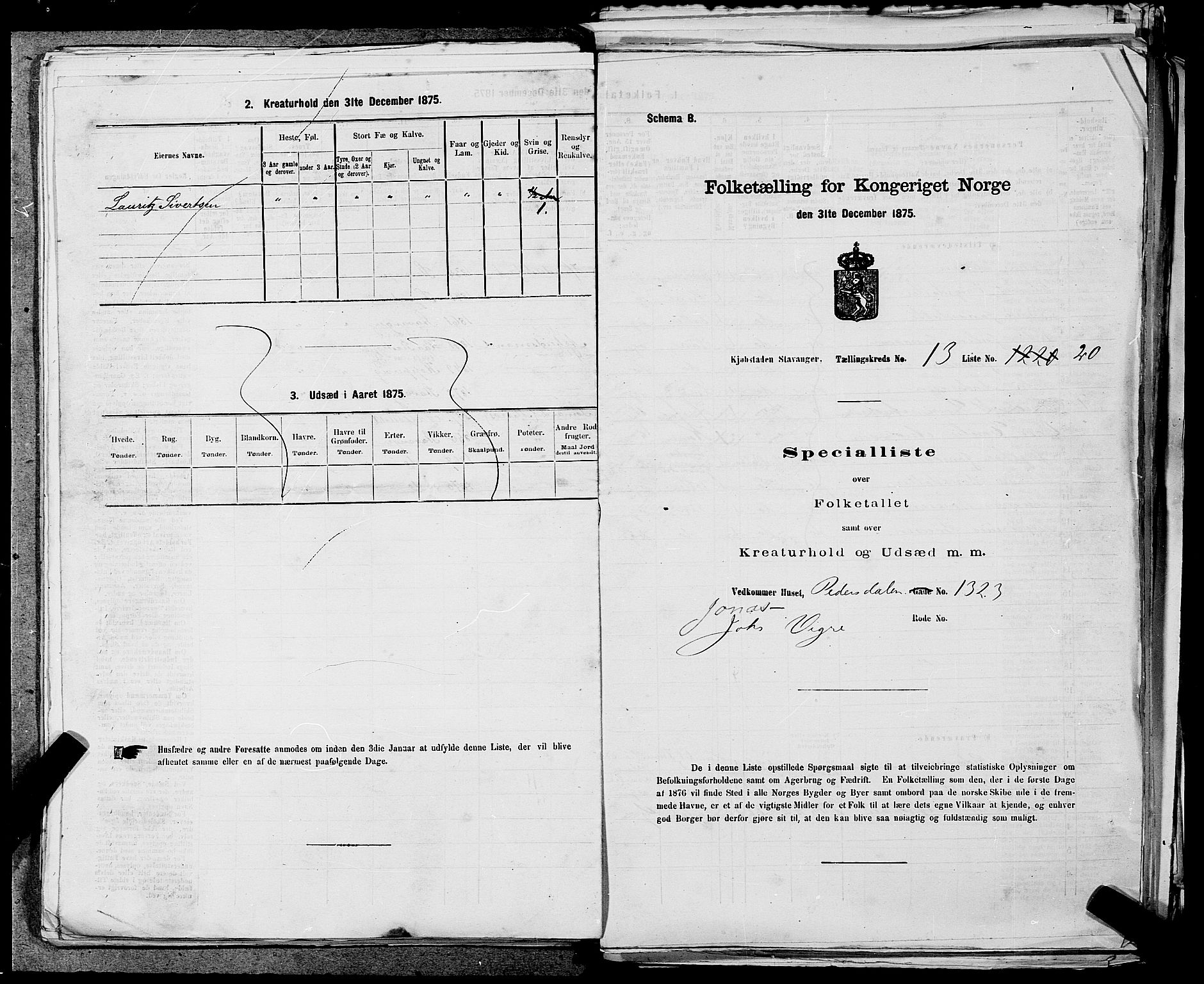 SAST, 1875 census for 1103 Stavanger, 1875, p. 2550