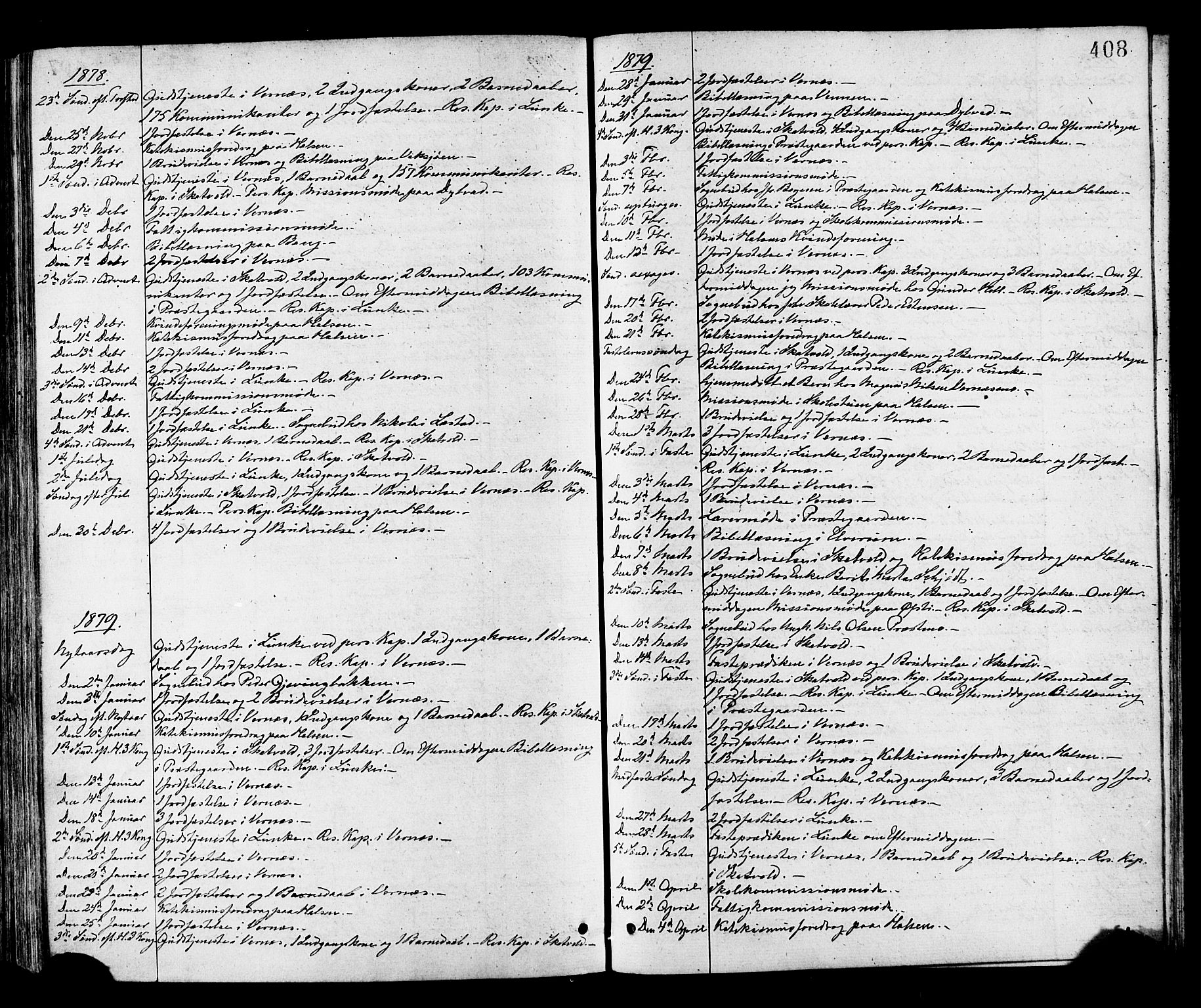 Ministerialprotokoller, klokkerbøker og fødselsregistre - Nord-Trøndelag, SAT/A-1458/709/L0076: Parish register (official) no. 709A16, 1871-1879, p. 408