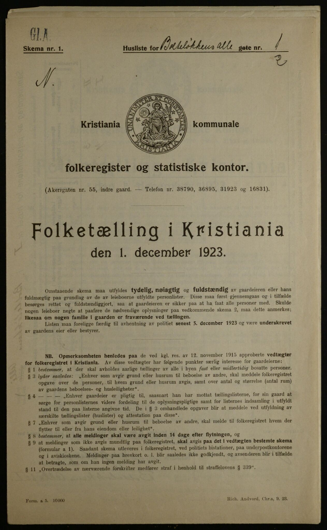 OBA, Municipal Census 1923 for Kristiania, 1923, p. 8678
