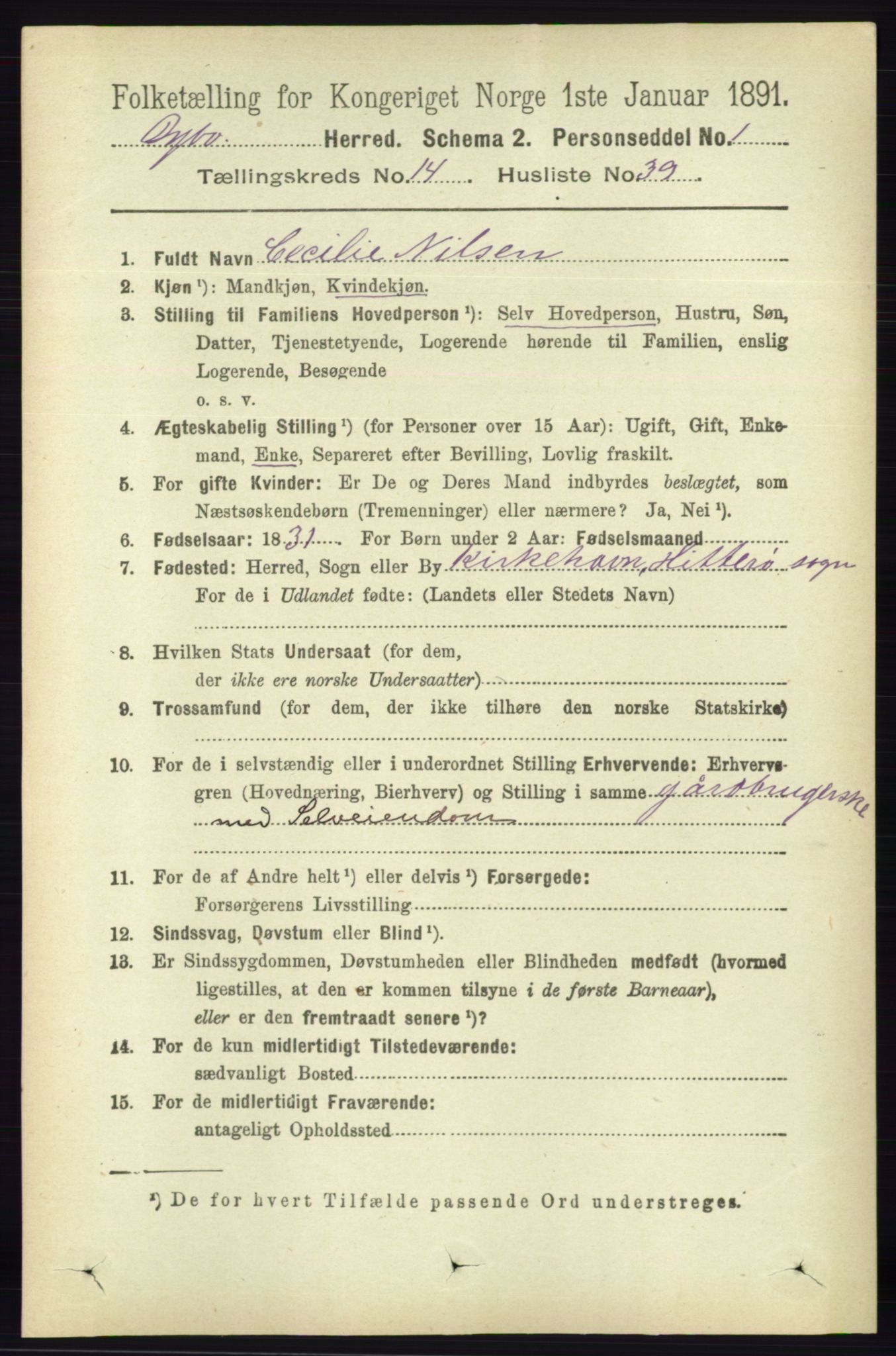 RA, 1891 census for 0915 Dypvåg, 1891, p. 5958