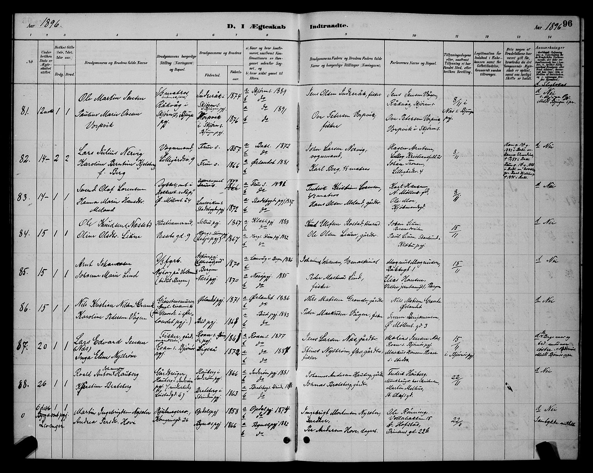 Ministerialprotokoller, klokkerbøker og fødselsregistre - Sør-Trøndelag, AV/SAT-A-1456/604/L0223: Parish register (copy) no. 604C06, 1886-1897, p. 96