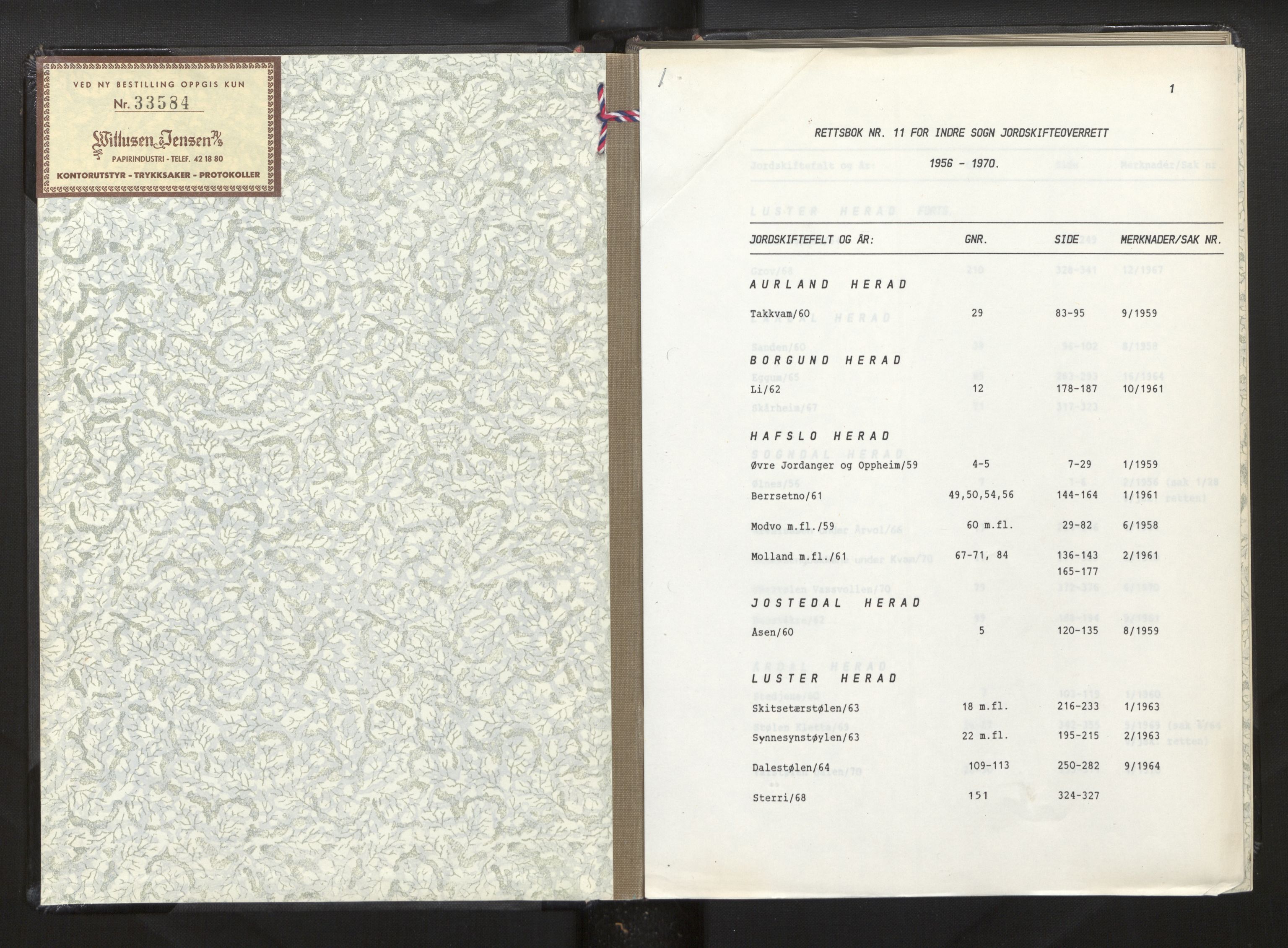 Overdommaren i Sogn og Fjordane jordskiftedøme, AV/SAB-A-5701/A/L0011: Overrettsprotokoll, 1956-1970