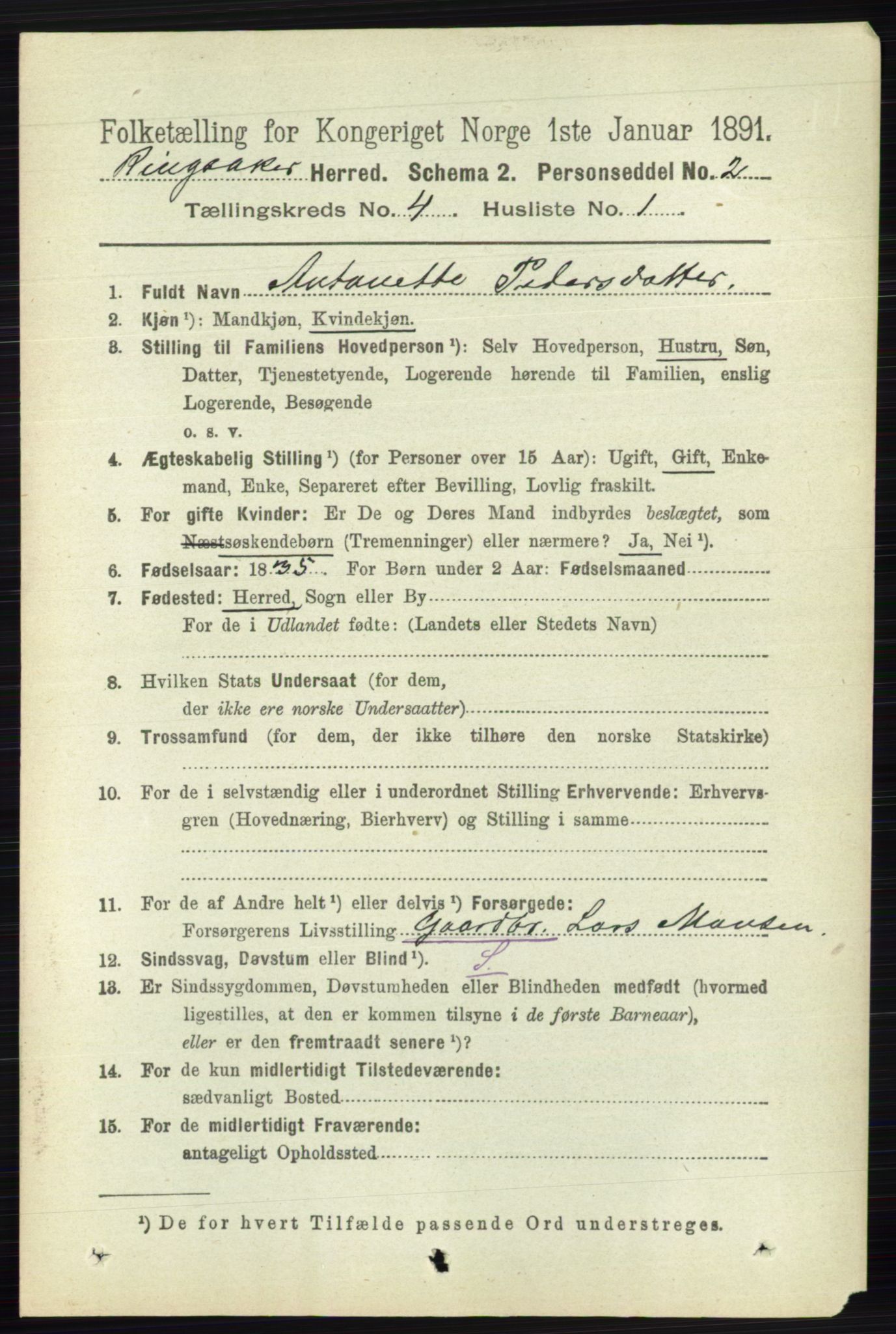 RA, 1891 census for 0412 Ringsaker, 1891, p. 1776