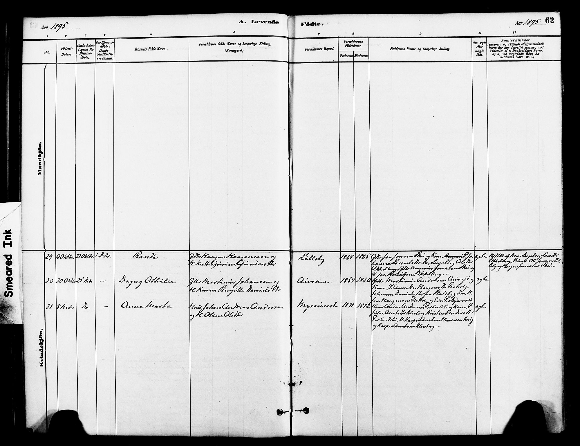 Ministerialprotokoller, klokkerbøker og fødselsregistre - Nord-Trøndelag, AV/SAT-A-1458/712/L0100: Parish register (official) no. 712A01, 1880-1900, p. 62