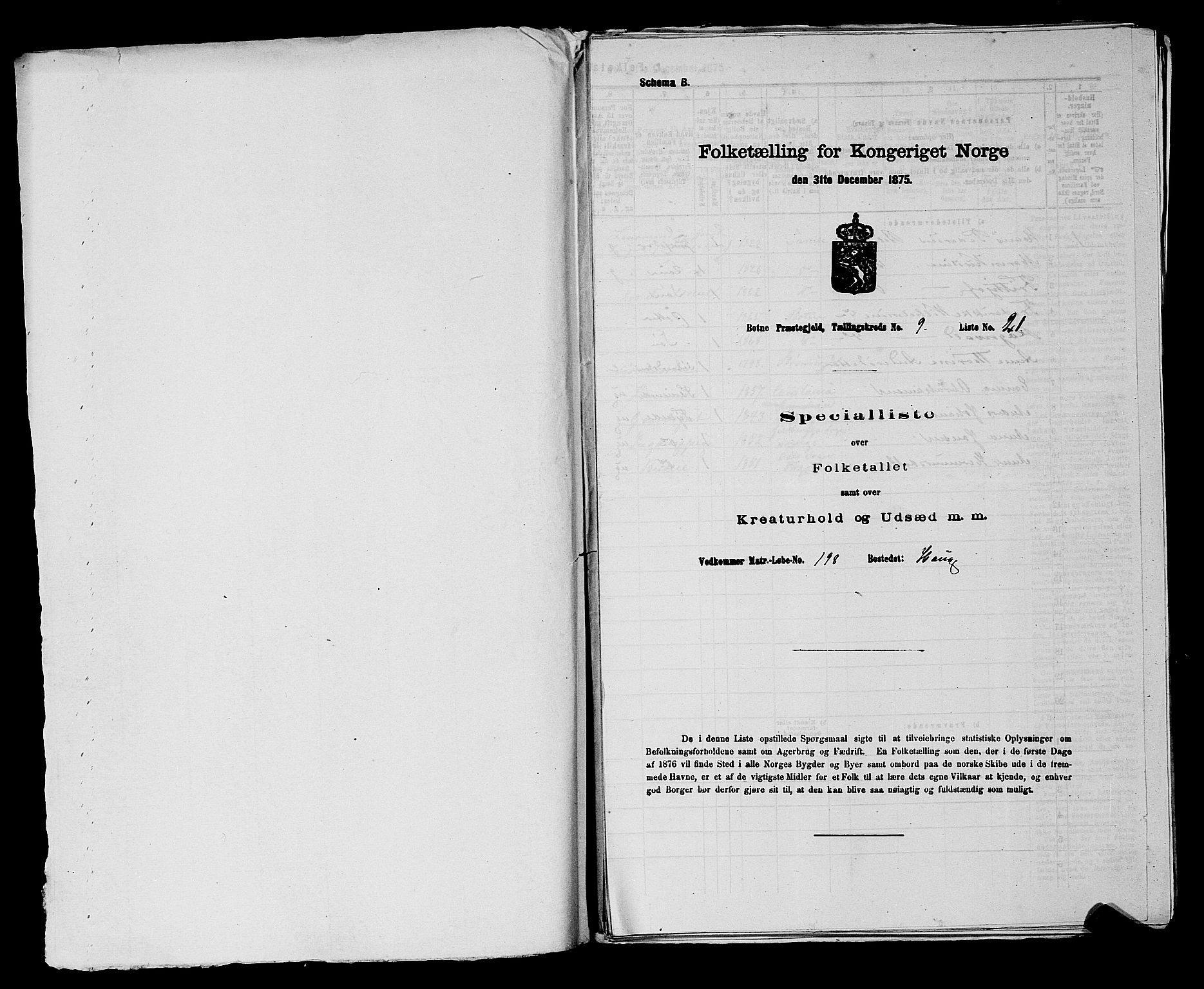 SAKO, 1875 census for 0715P Botne, 1875, p. 697