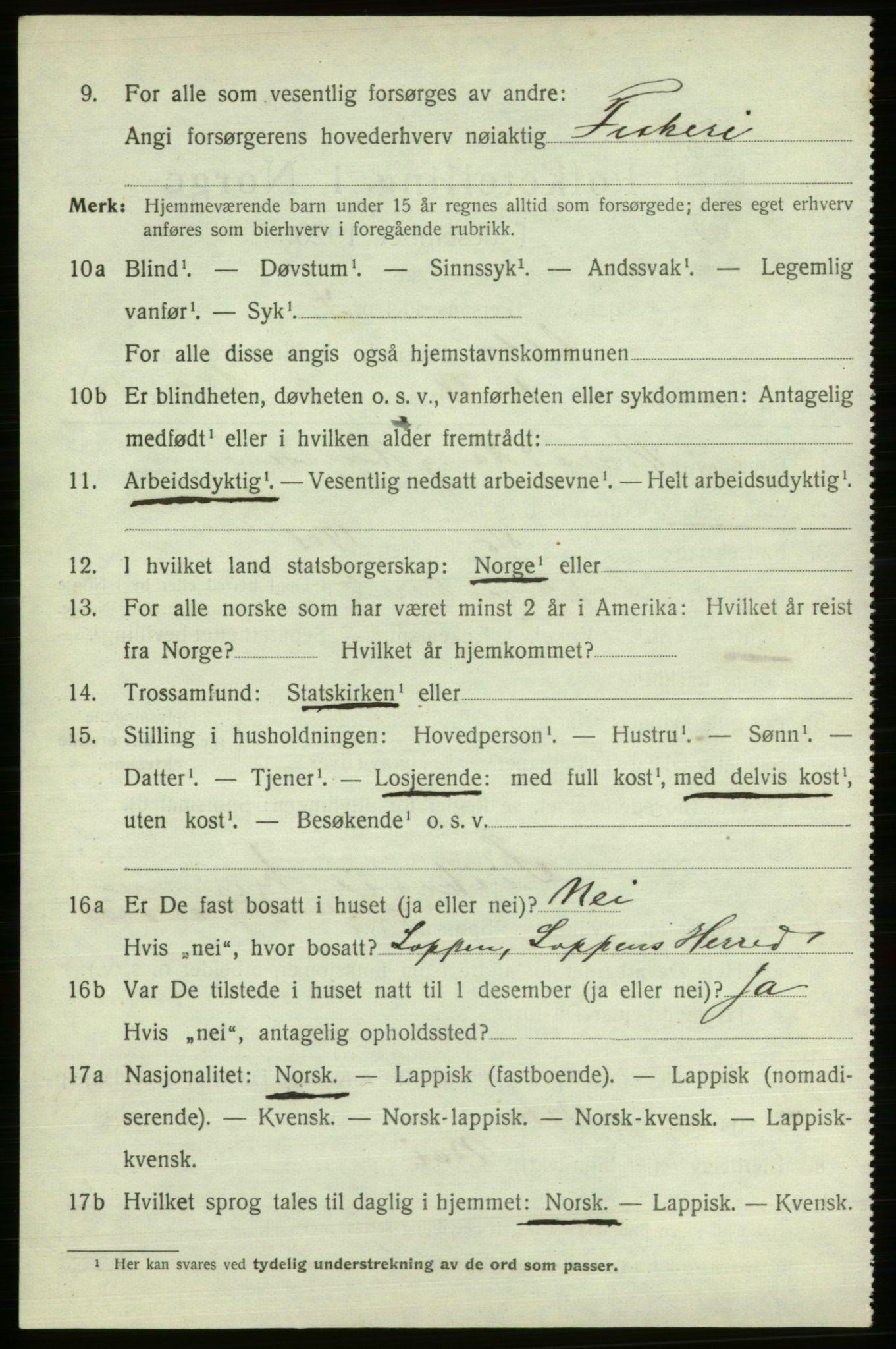 SATØ, 1920 census for Alta, 1920, p. 2604