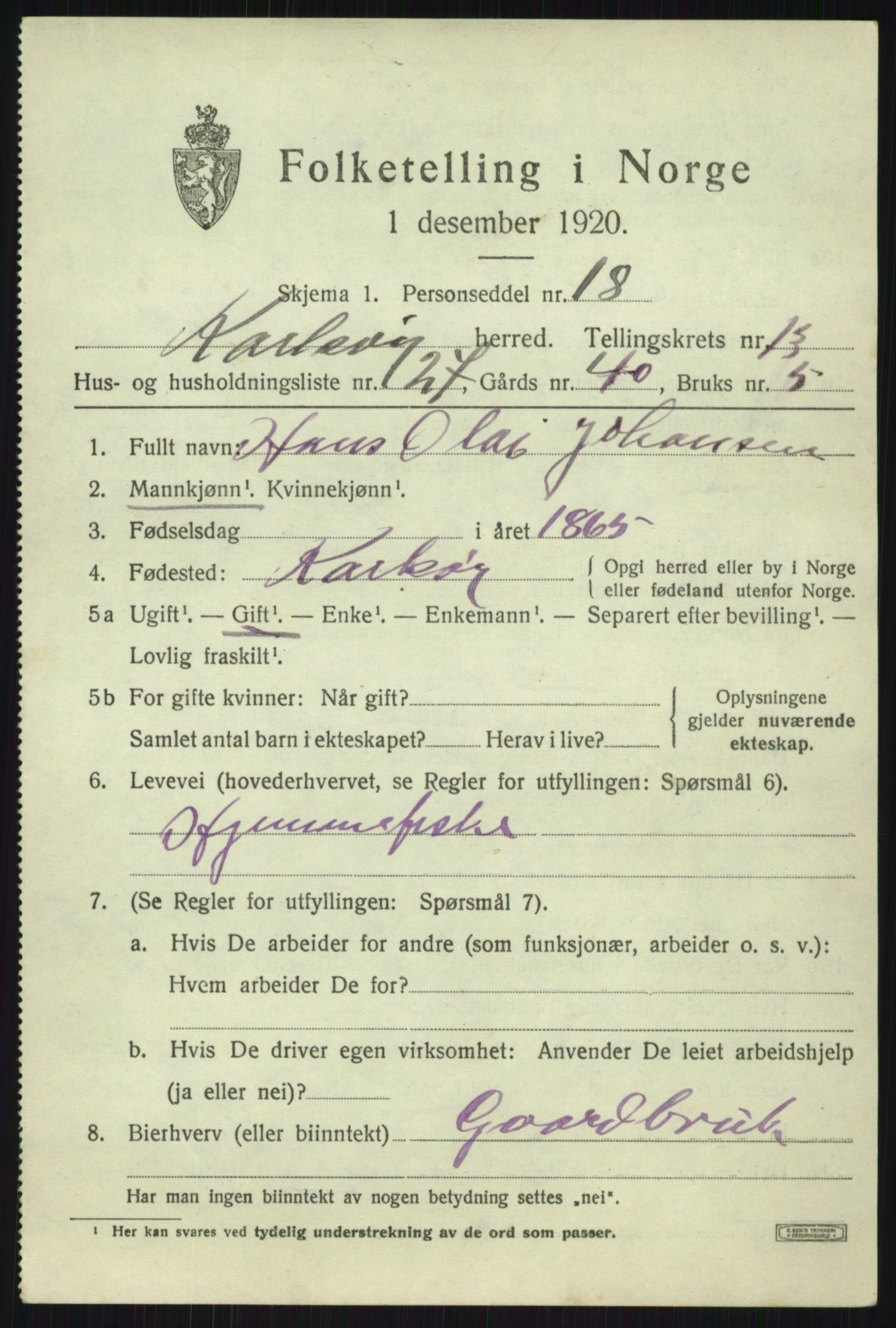 SATØ, 1920 census for Karlsøy, 1920, p. 5036