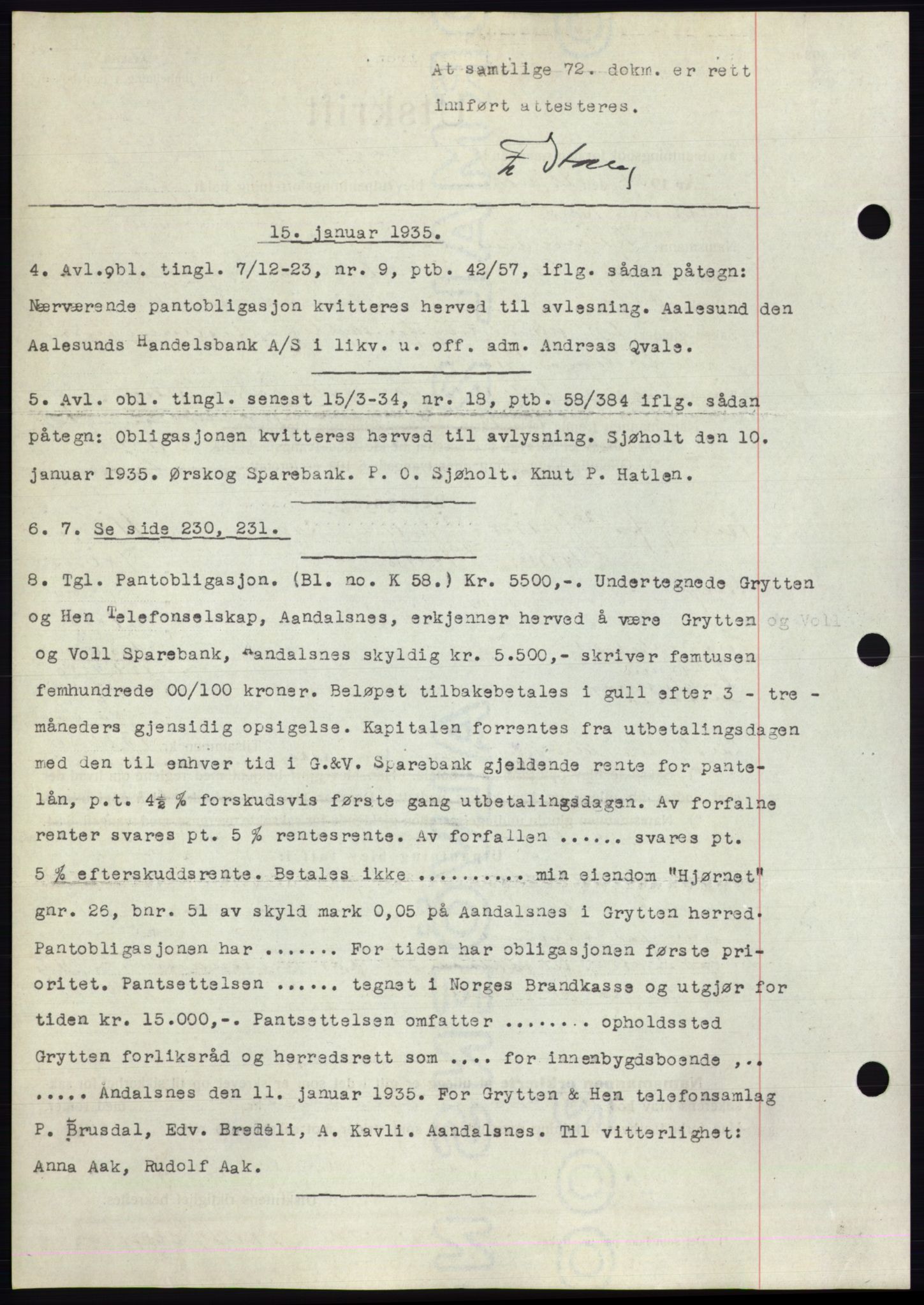 Romsdal sorenskriveri, AV/SAT-A-4149/1/2/2C/L0066: Mortgage book no. 60, 1934-1935, Deed date: 15.01.1935