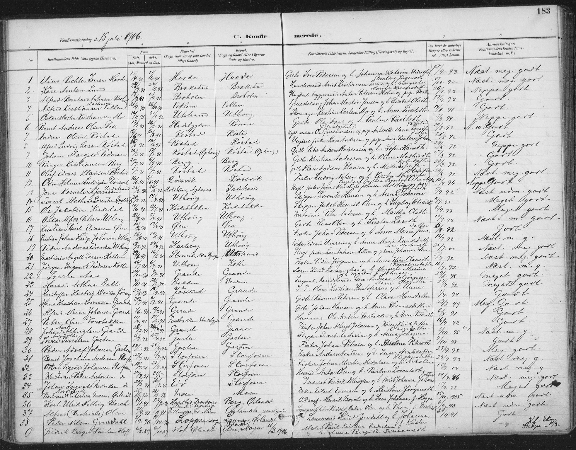 Ministerialprotokoller, klokkerbøker og fødselsregistre - Sør-Trøndelag, SAT/A-1456/659/L0743: Parish register (official) no. 659A13, 1893-1910, p. 183