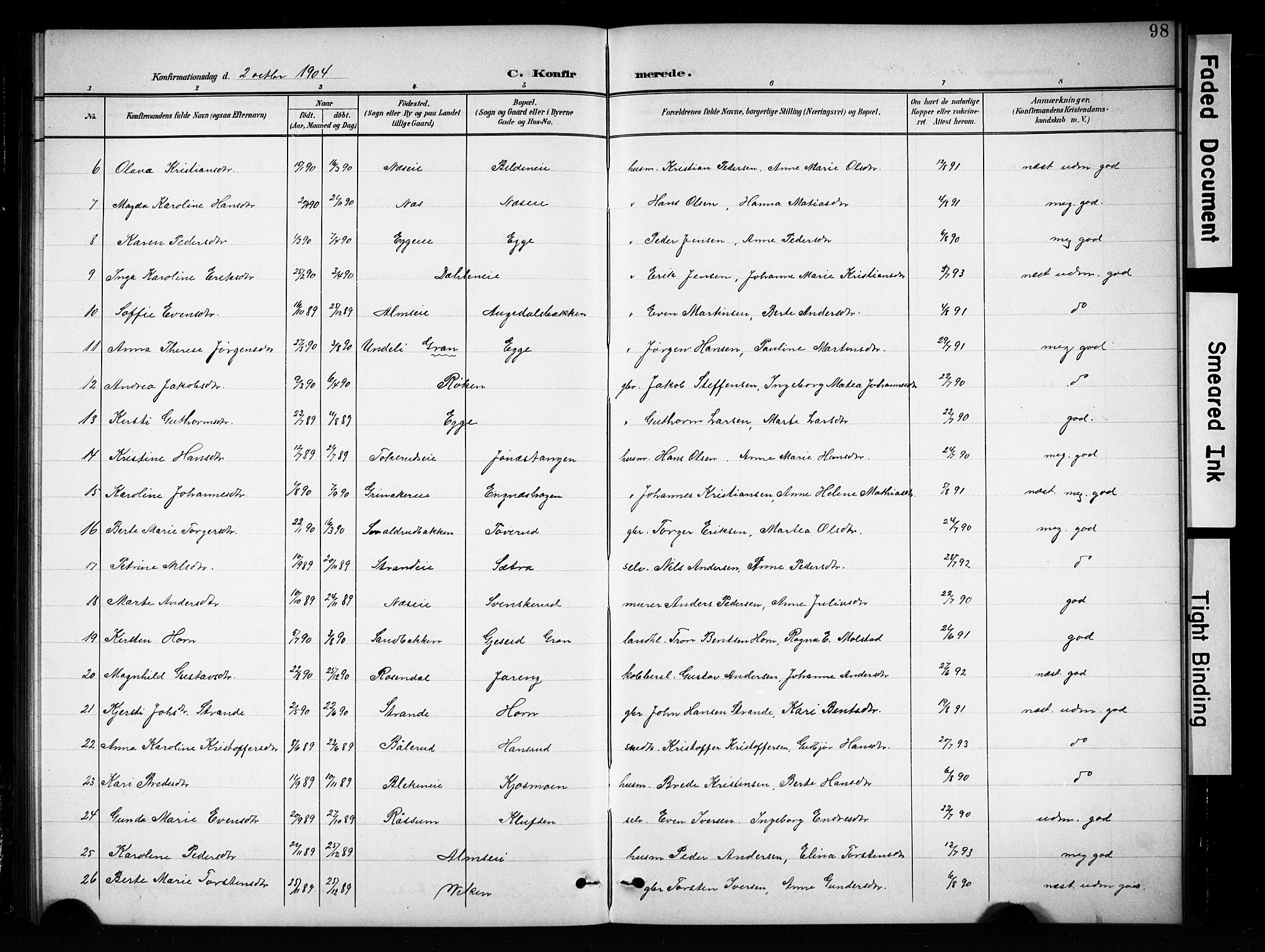 Brandbu prestekontor, SAH/PREST-114/H/Ha/Hab/L0005: Parish register (copy) no. 5, 1900-1913, p. 98