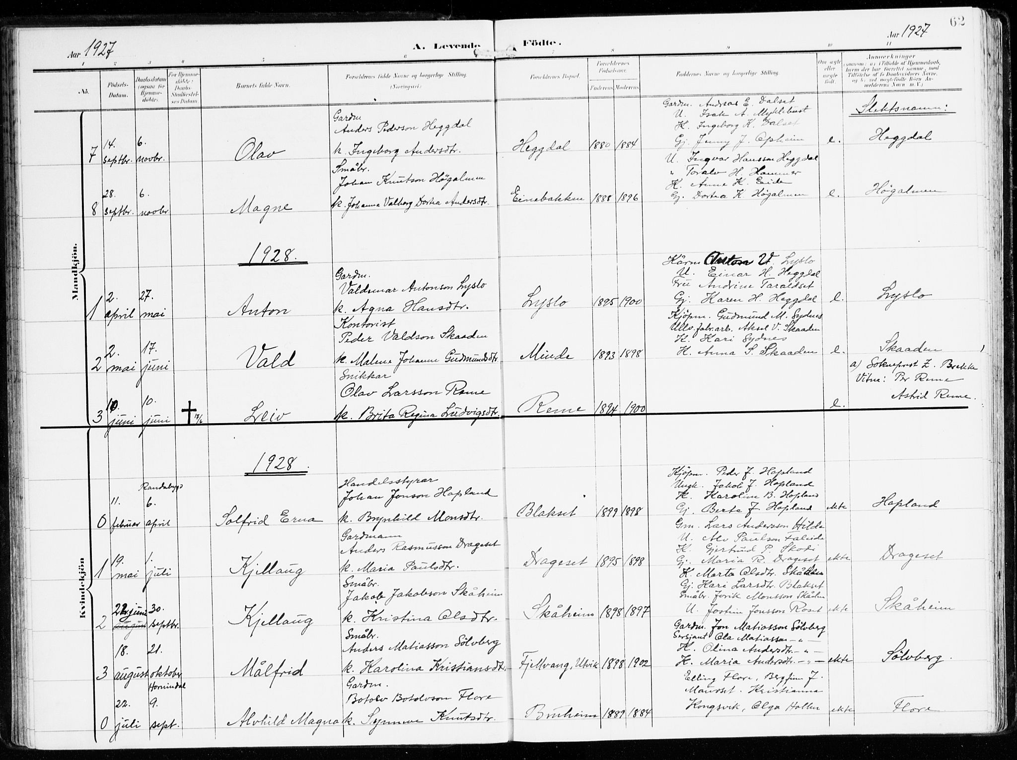 Innvik sokneprestembete, AV/SAB-A-80501: Parish register (official) no. B 2, 1903-1929, p. 62