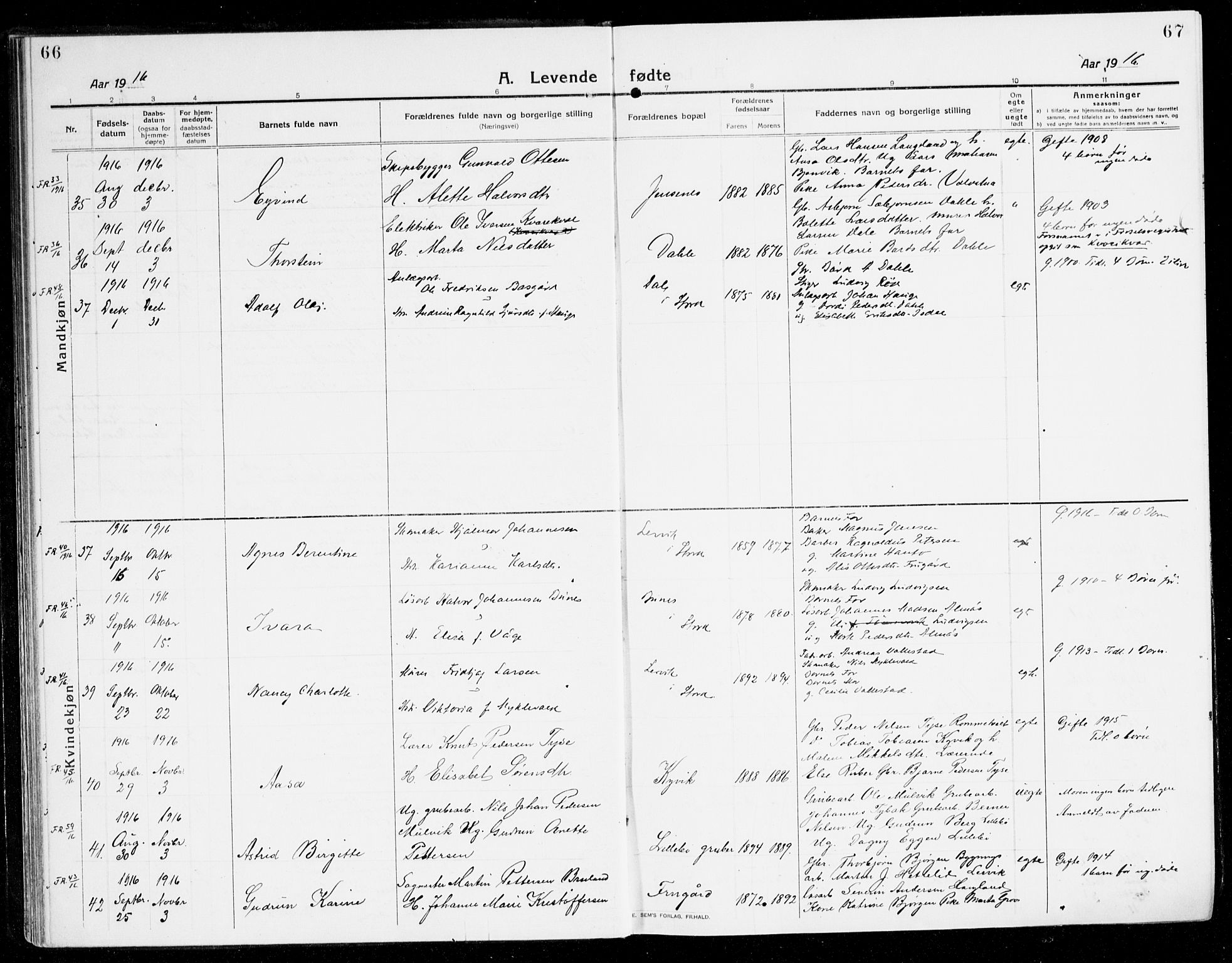 Stord sokneprestembete, AV/SAB-A-78201/H/Haa: Parish register (official) no. B 3, 1913-1925, p. 66-67