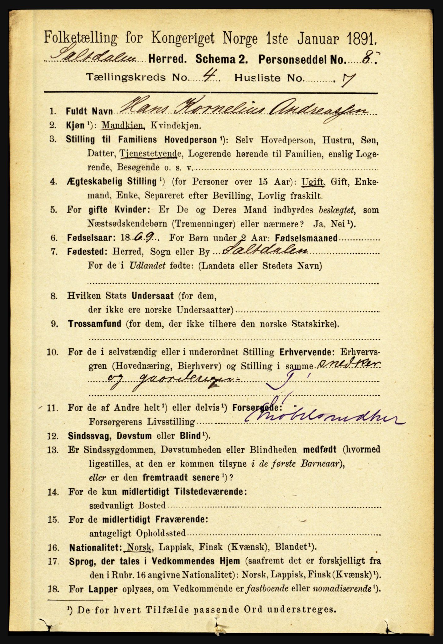 RA, 1891 census for 1840 Saltdal, 1891, p. 2375