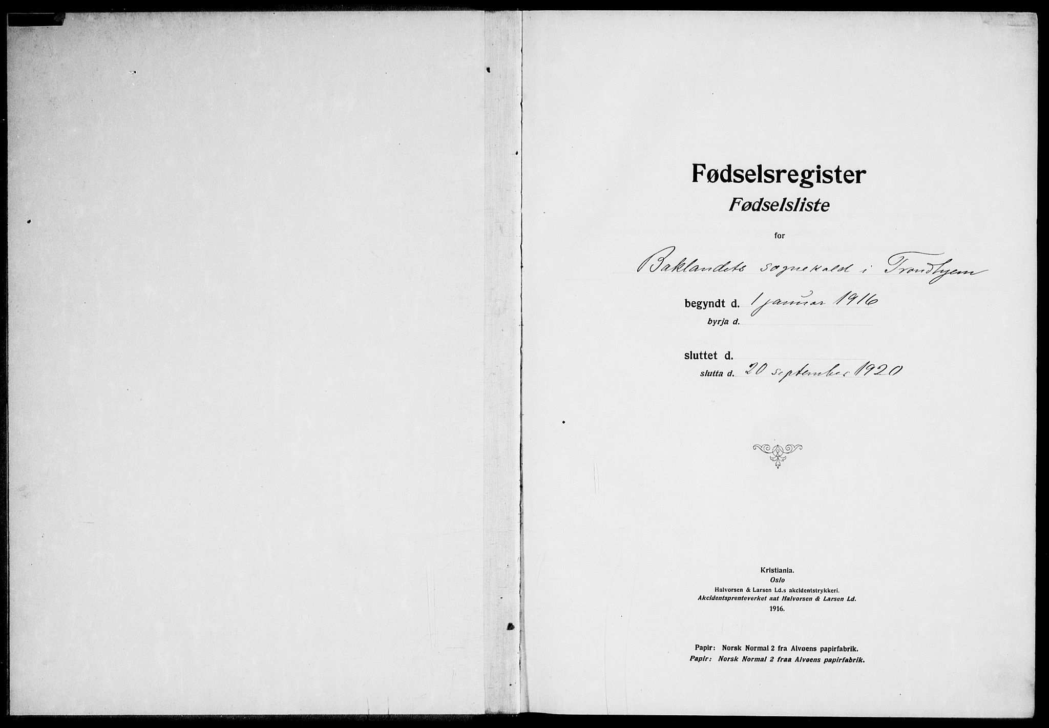 Ministerialprotokoller, klokkerbøker og fødselsregistre - Sør-Trøndelag, AV/SAT-A-1456/604/L0232: Birth register no. 604.II.4.1, 1916-1920