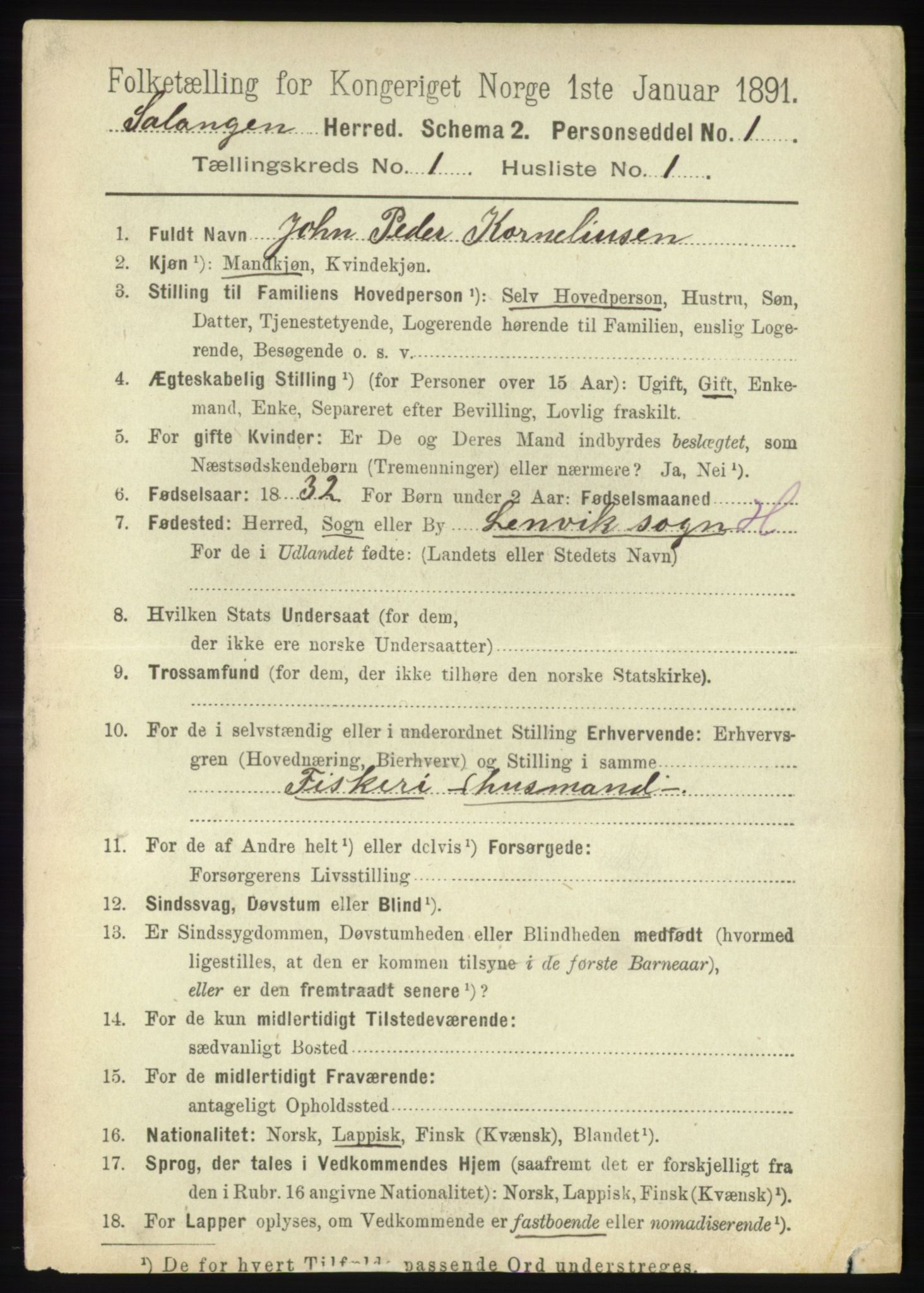 RA, 1891 census for 1921 Salangen, 1891, p. 70