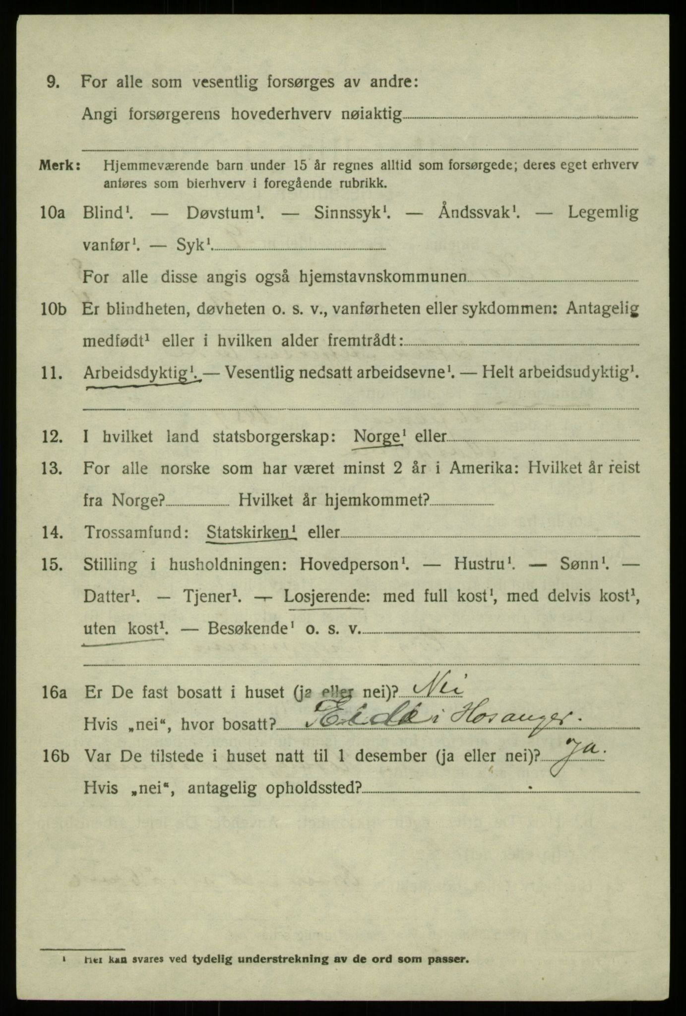 SAB, 1920 census for Hosanger, 1920, p. 3402