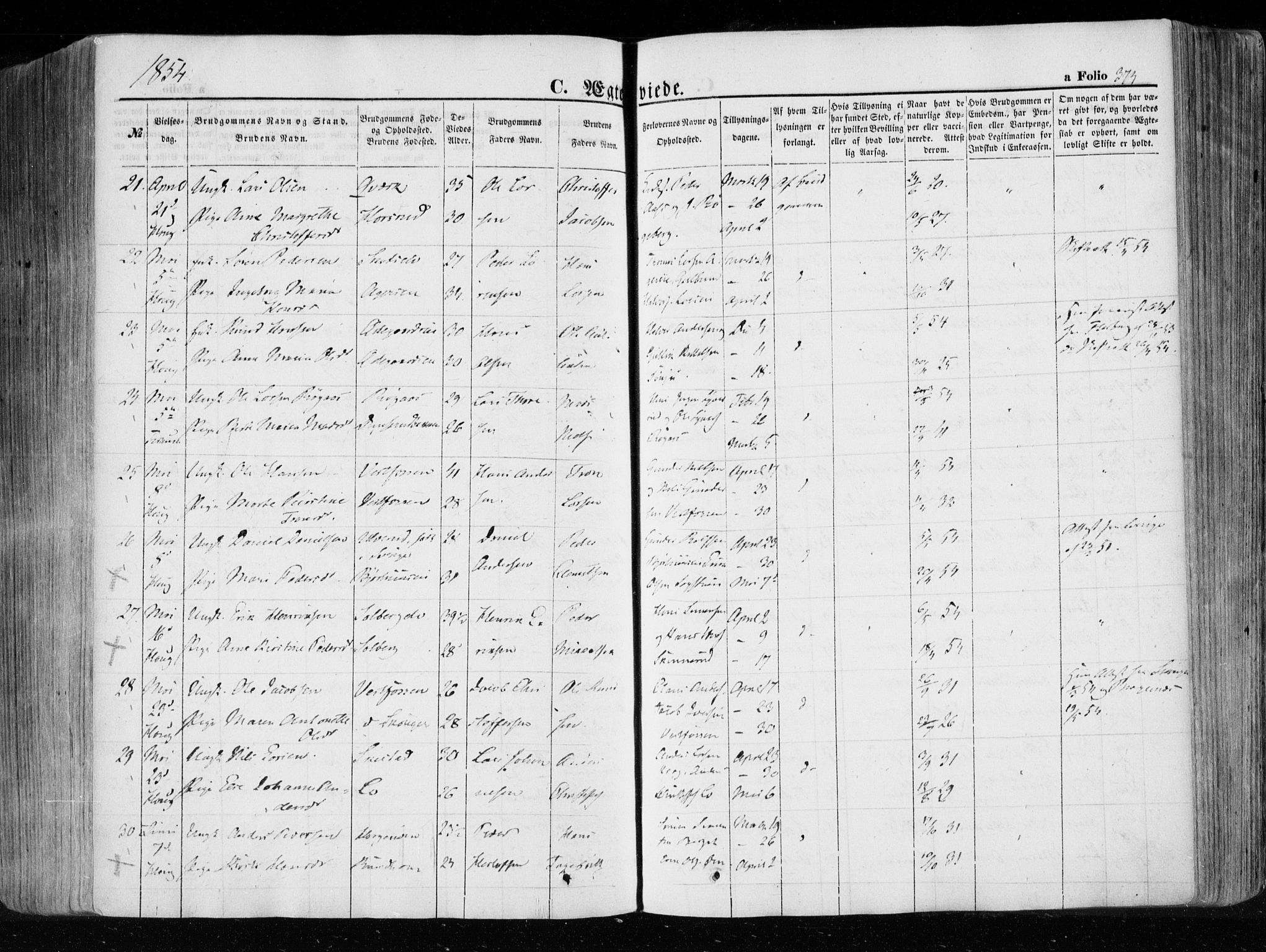 Eiker kirkebøker, SAKO/A-4/F/Fa/L0014: Parish register (official) no. I 14, 1846-1854, p. 374