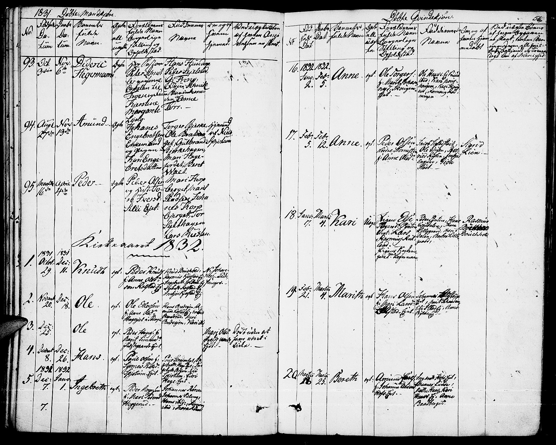 Fron prestekontor, SAH/PREST-078/H/Ha/Haa/L0003: Parish register (official) no. 3, 1828-1838, p. 56