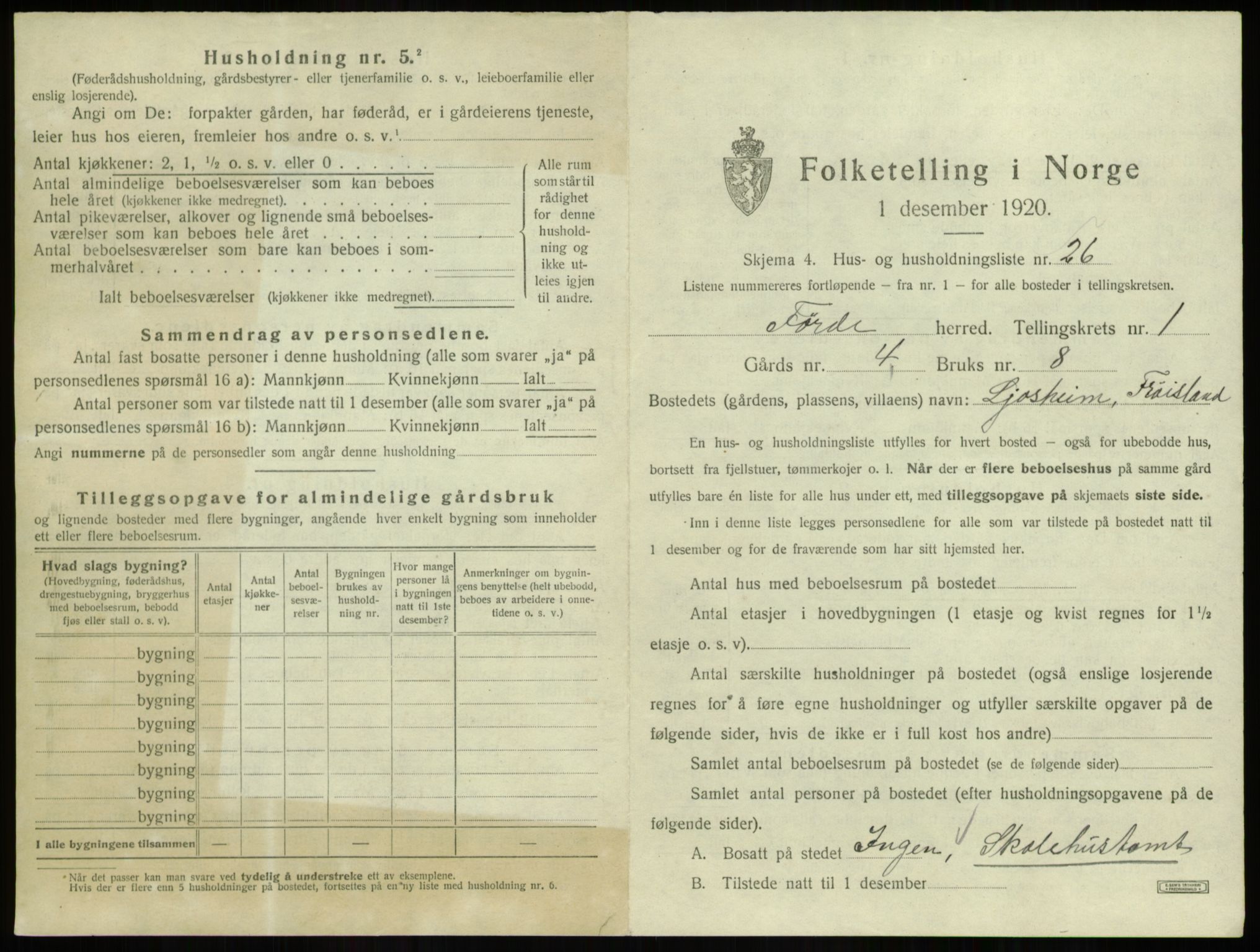 SAB, 1920 census for Førde, 1920, p. 110