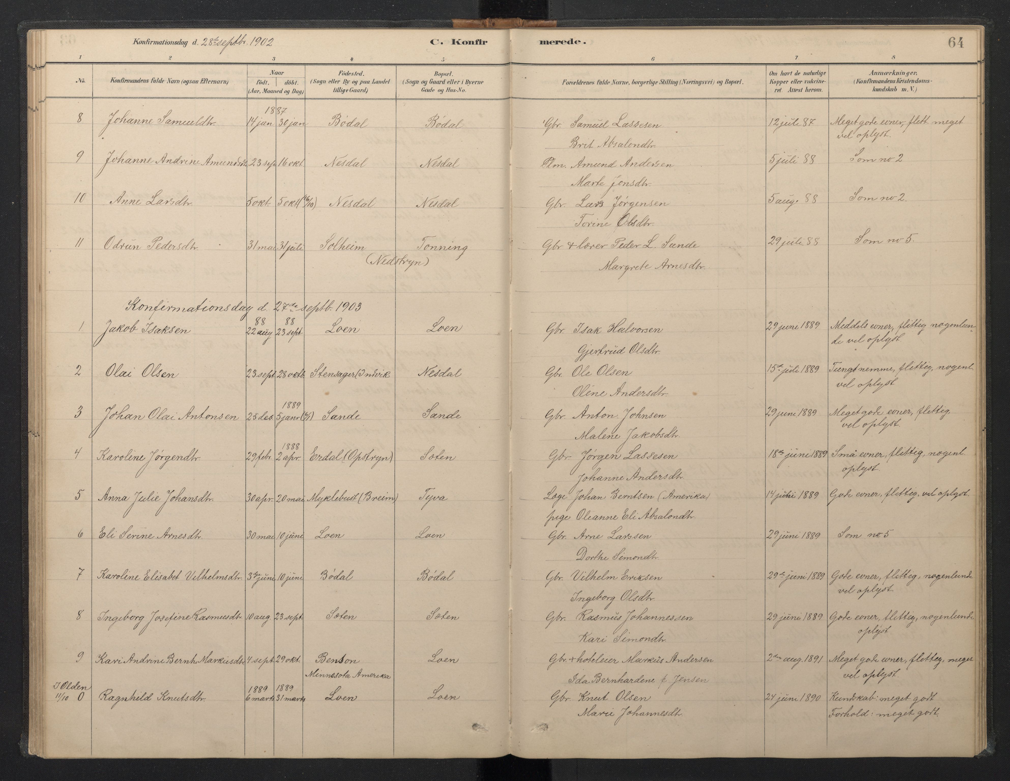 Stryn Sokneprestembete, AV/SAB-A-82501: Parish register (copy) no. B 3, 1881-1918, p. 63b-64a